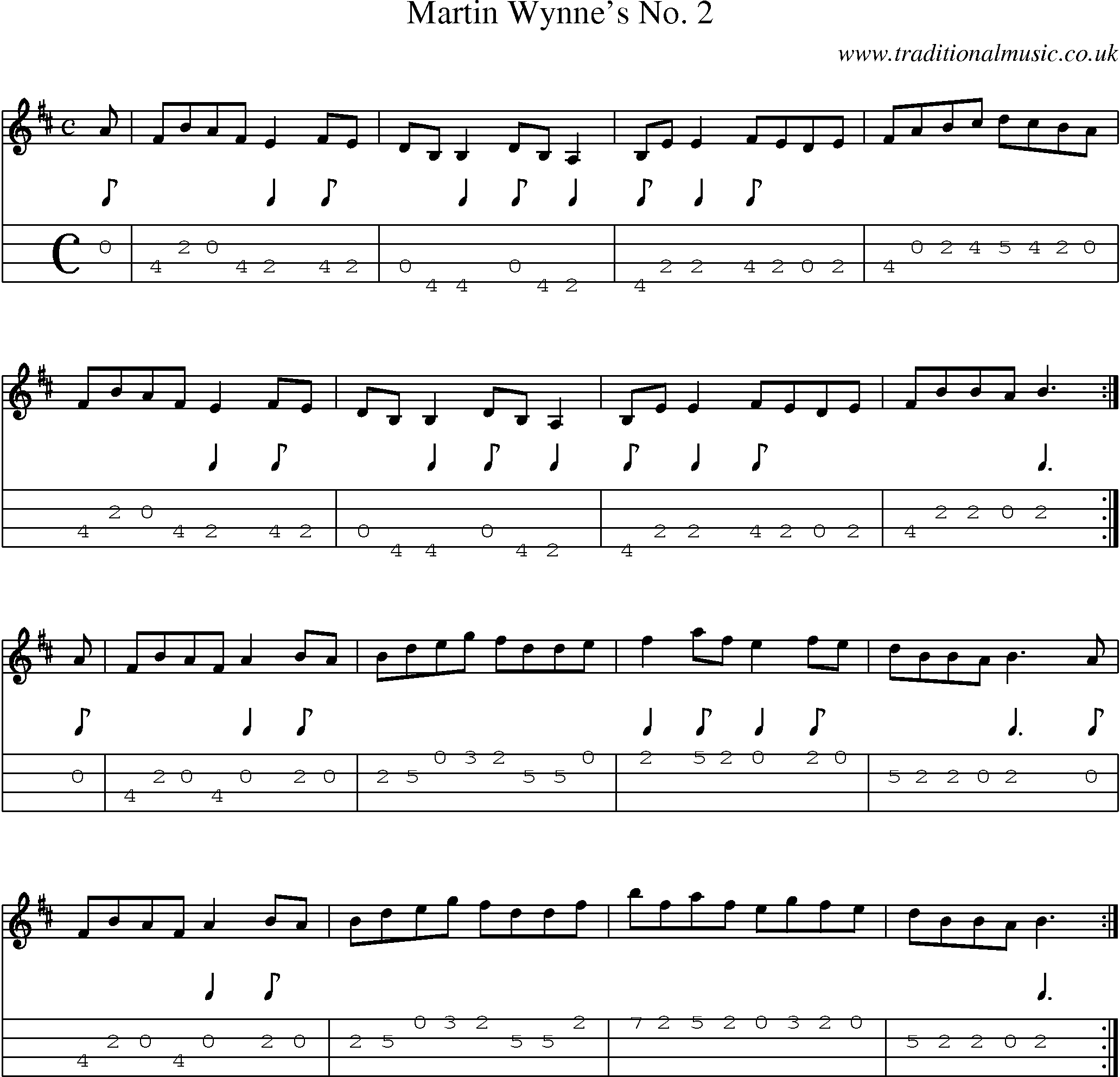 Music Score and Mandolin Tabs for Martin Wynnes No 2