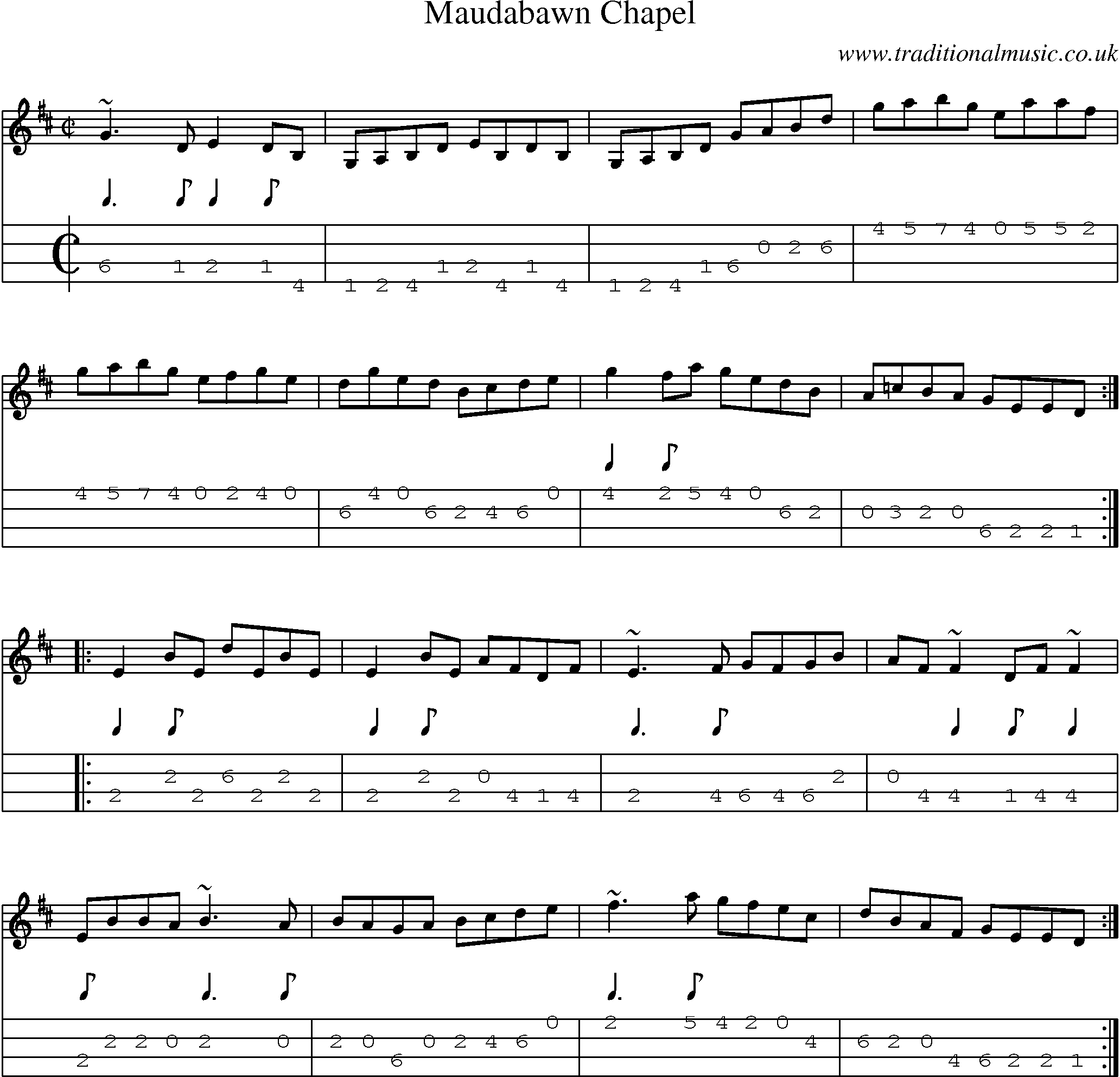 Music Score and Mandolin Tabs for Maudabawn Chapel