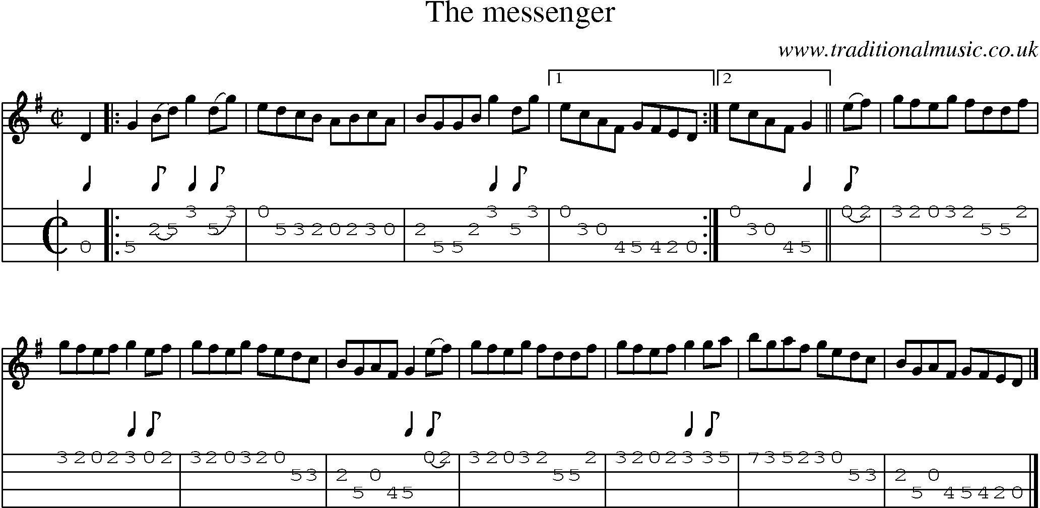 Music Score and Mandolin Tabs for Messenger