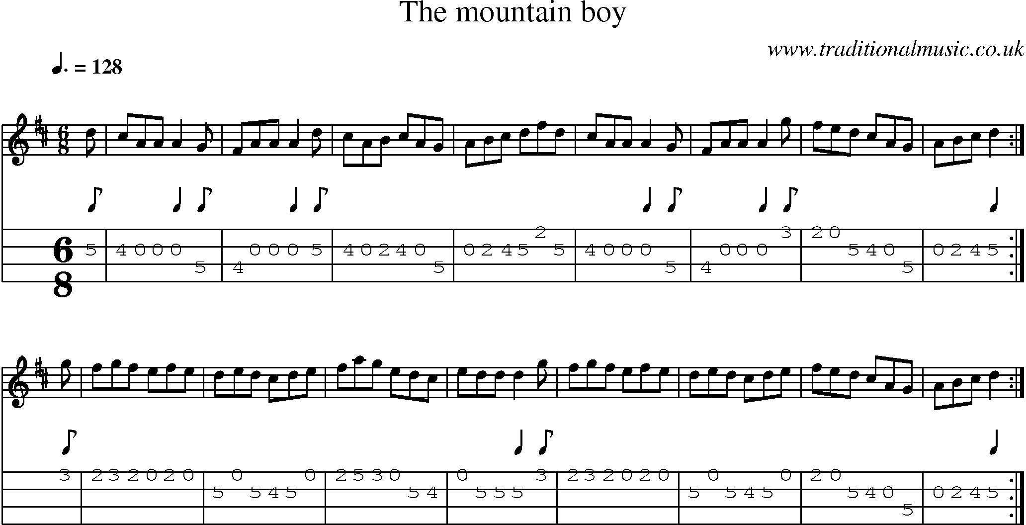 Music Score and Mandolin Tabs for Mountain Boy