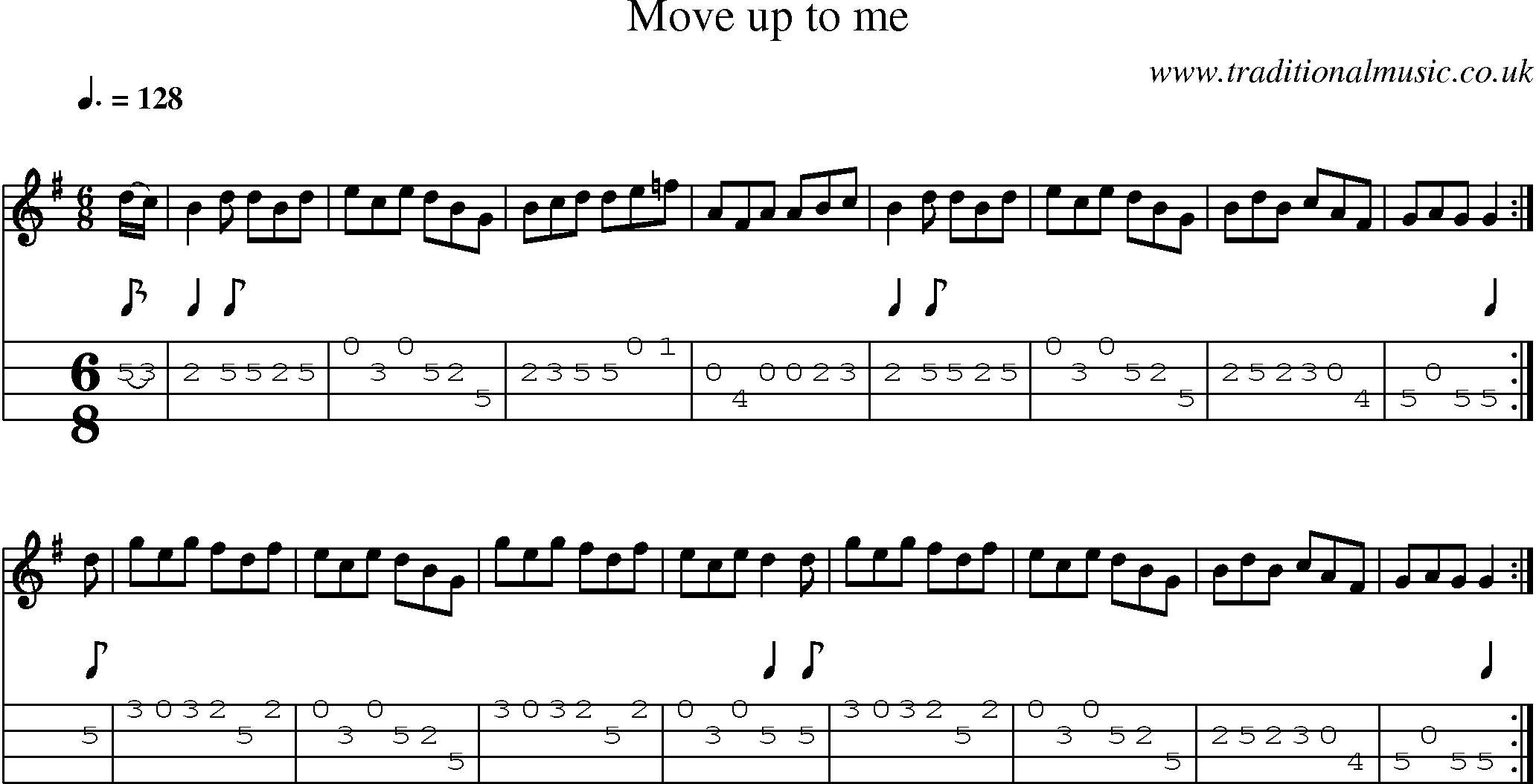 Music Score and Mandolin Tabs for Move Up To Me