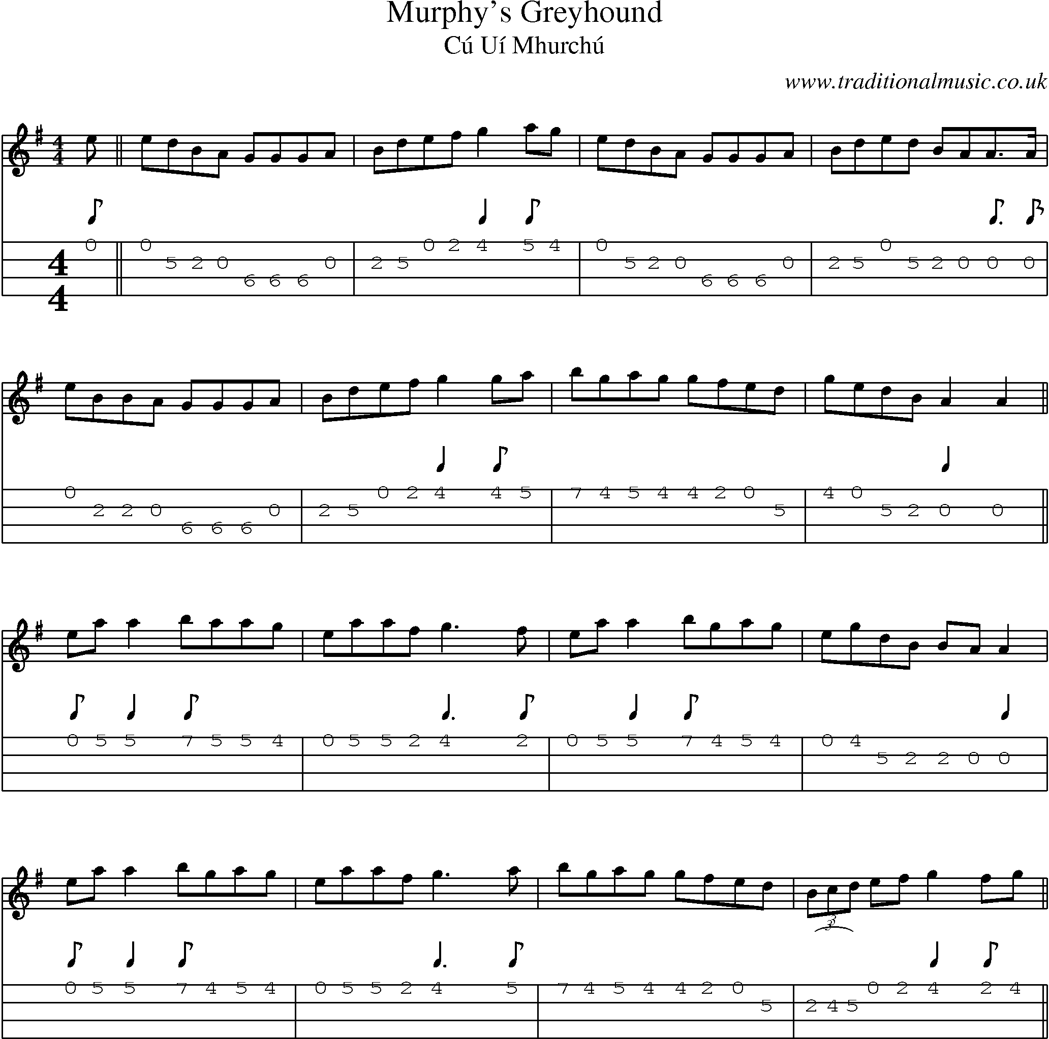 Music Score and Mandolin Tabs for Murphys Greyhound