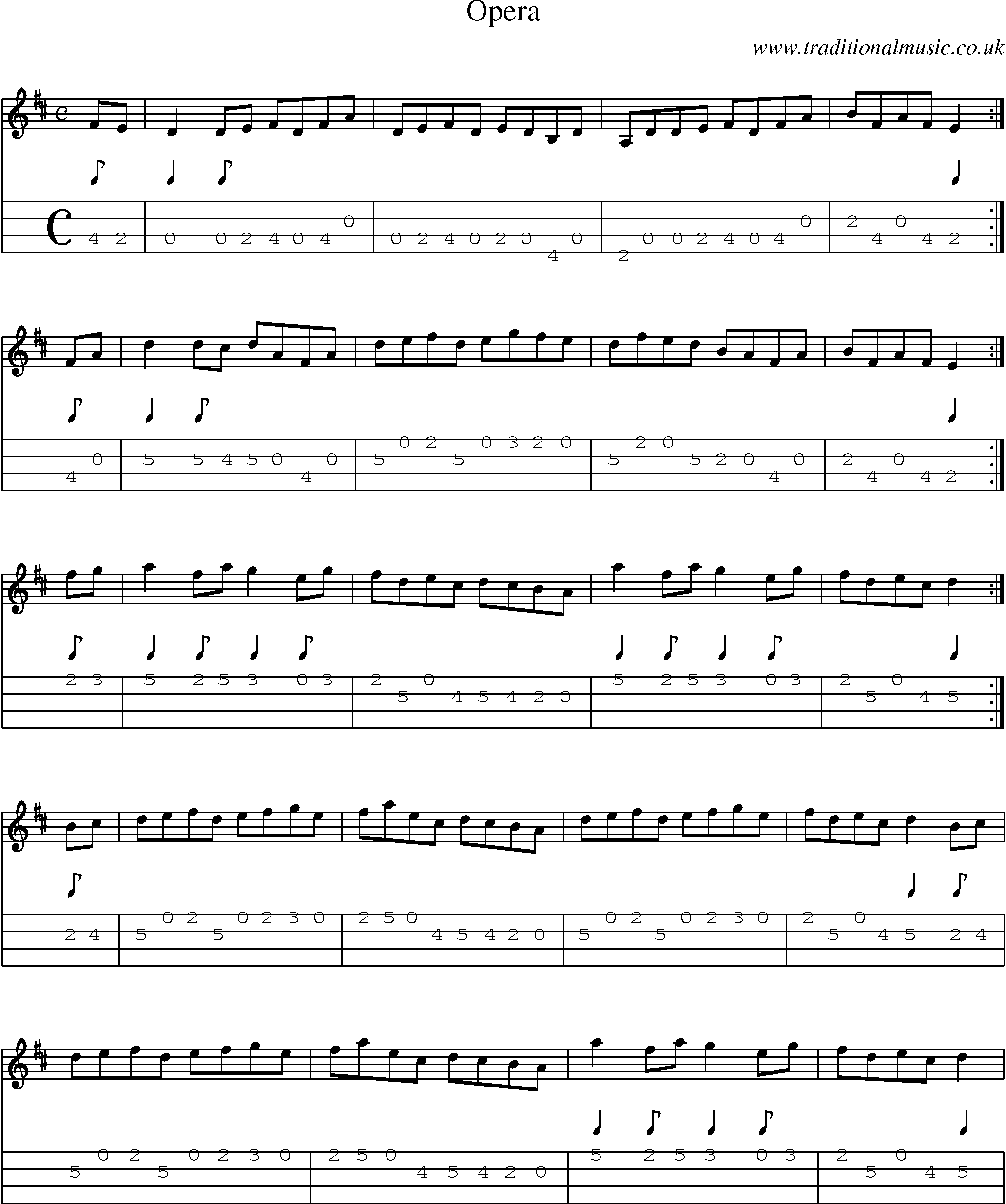 Music Score and Mandolin Tabs for Opera