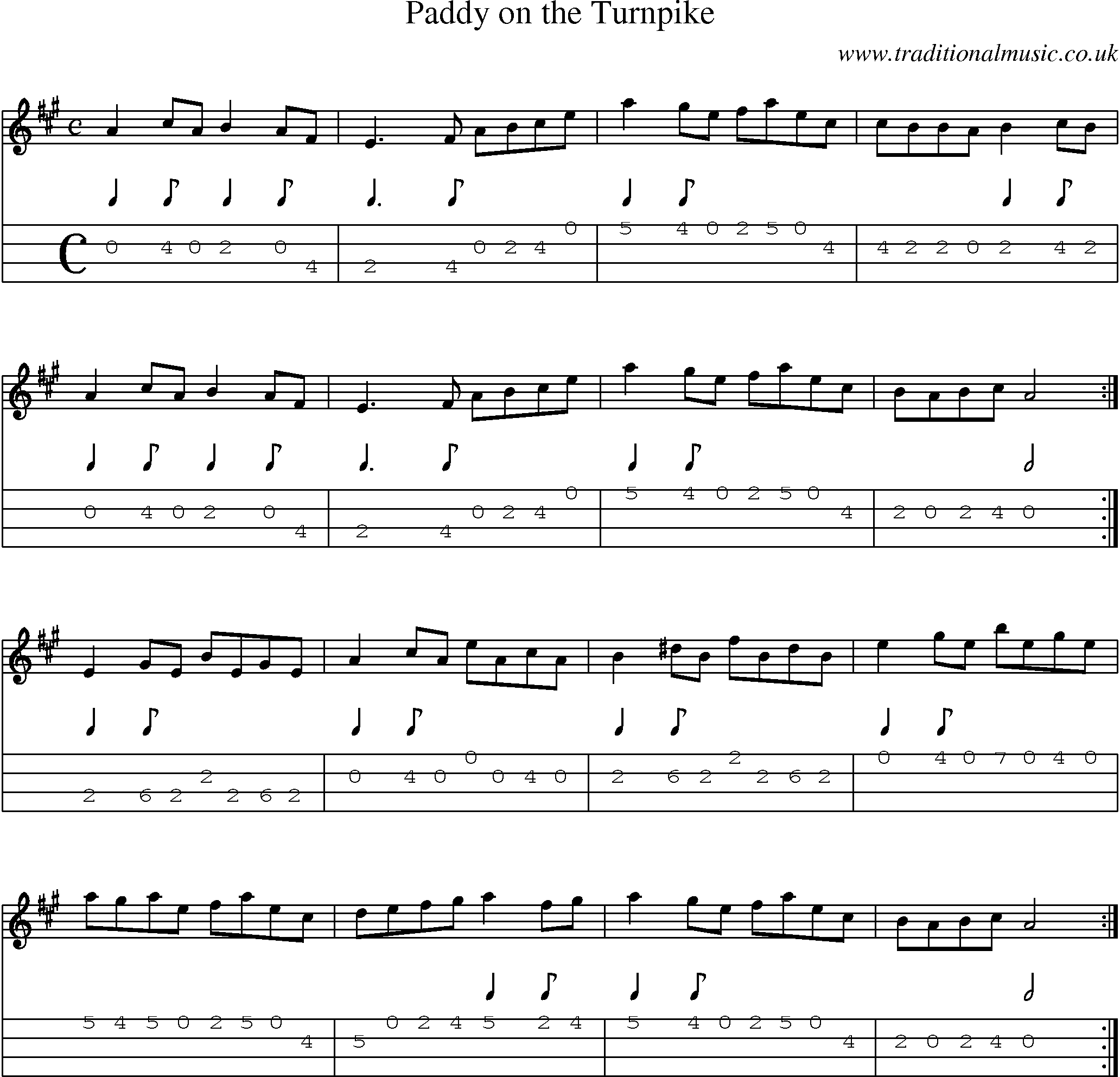 Music Score and Mandolin Tabs for Paddy On Turnpike