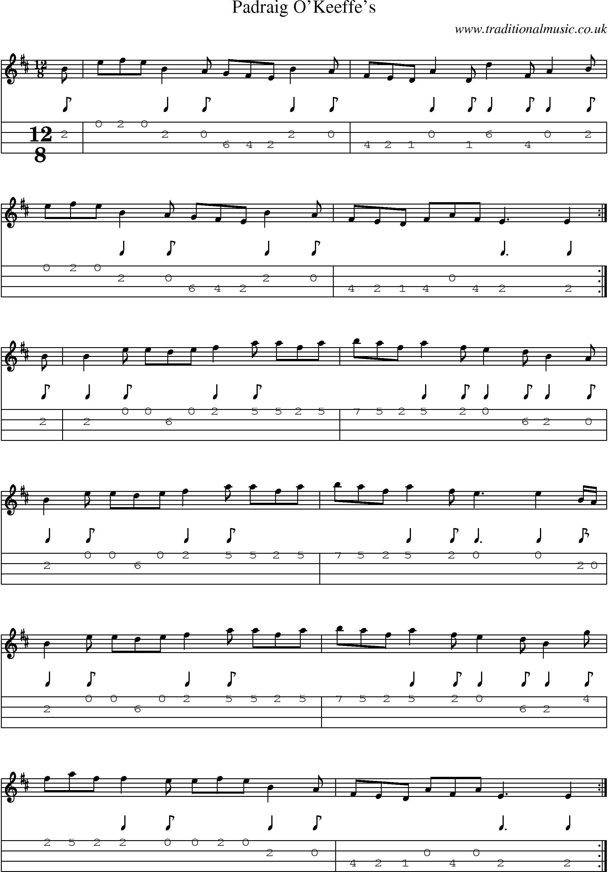 Music Score and Mandolin Tabs for Padraig Okeeffes