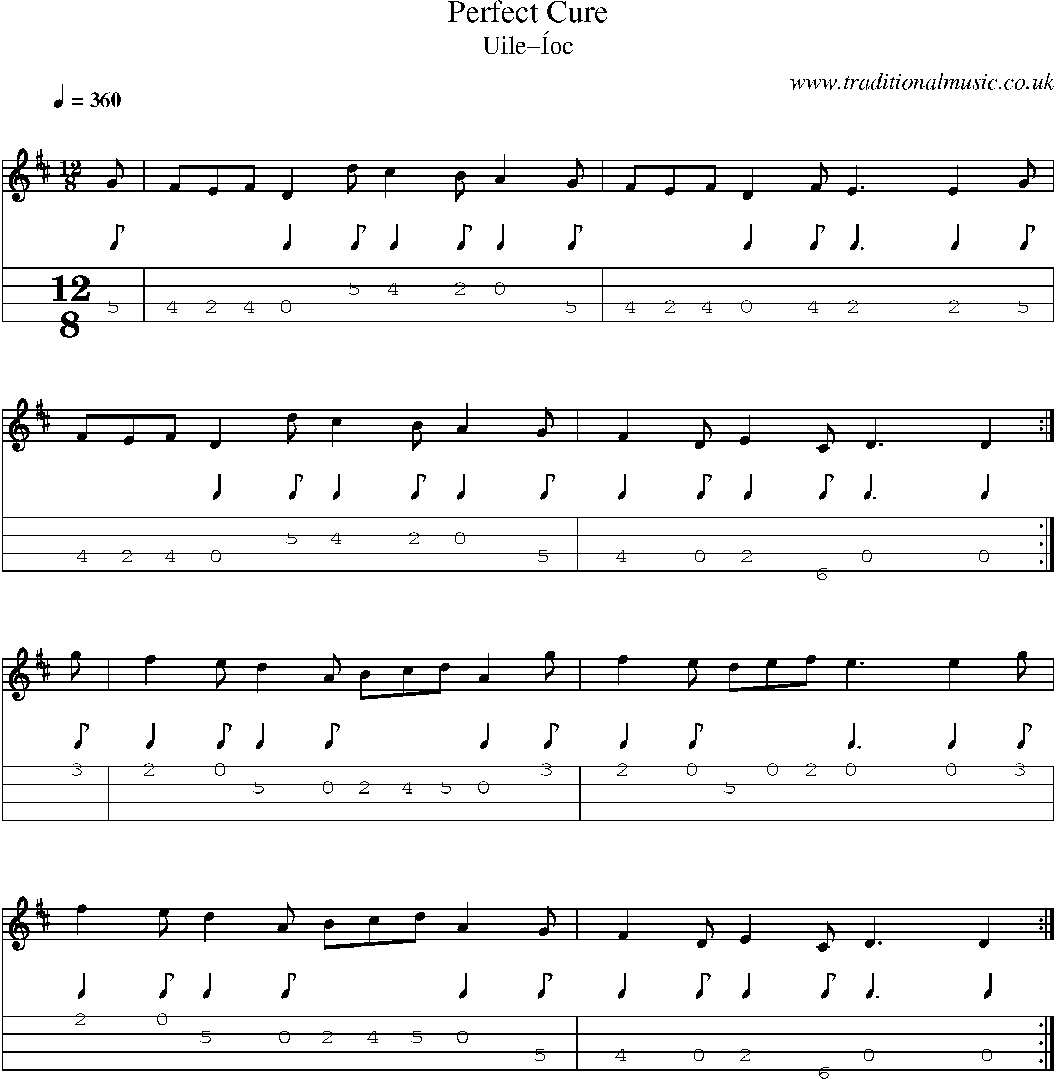 Music Score and Mandolin Tabs for Perfect Cure