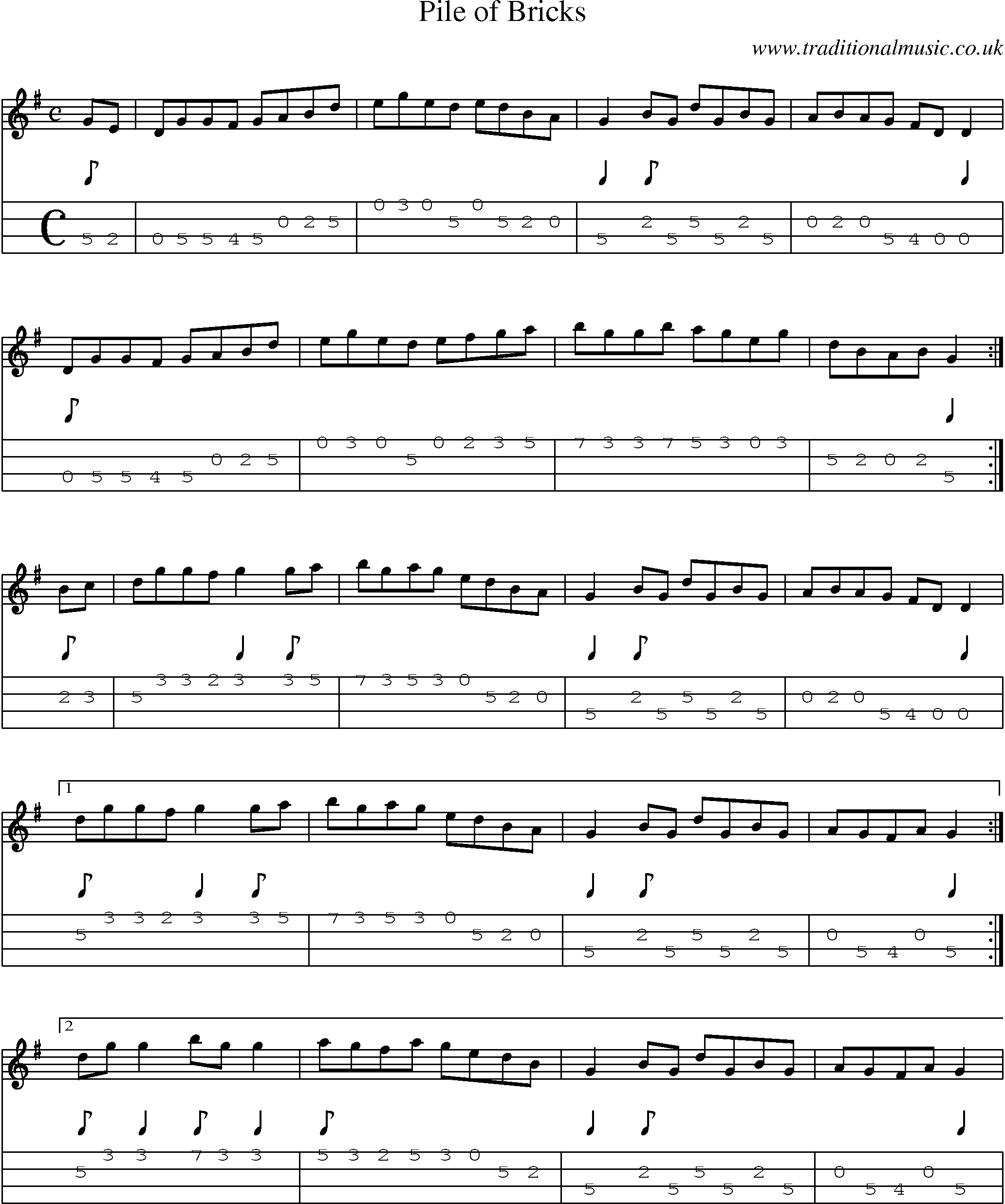 Music Score and Mandolin Tabs for Pile Of Bricks