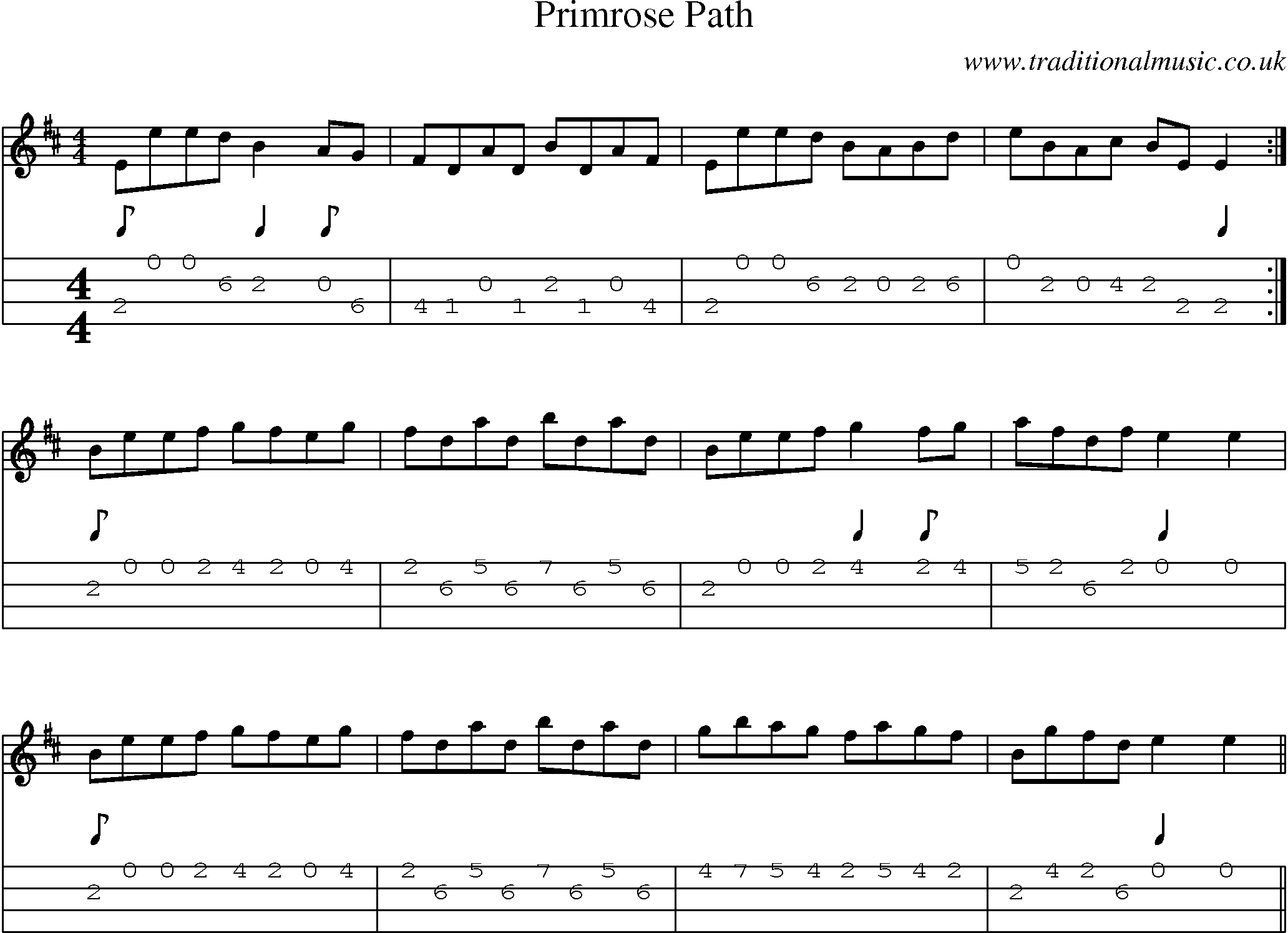 Music Score and Mandolin Tabs for Primrose Path