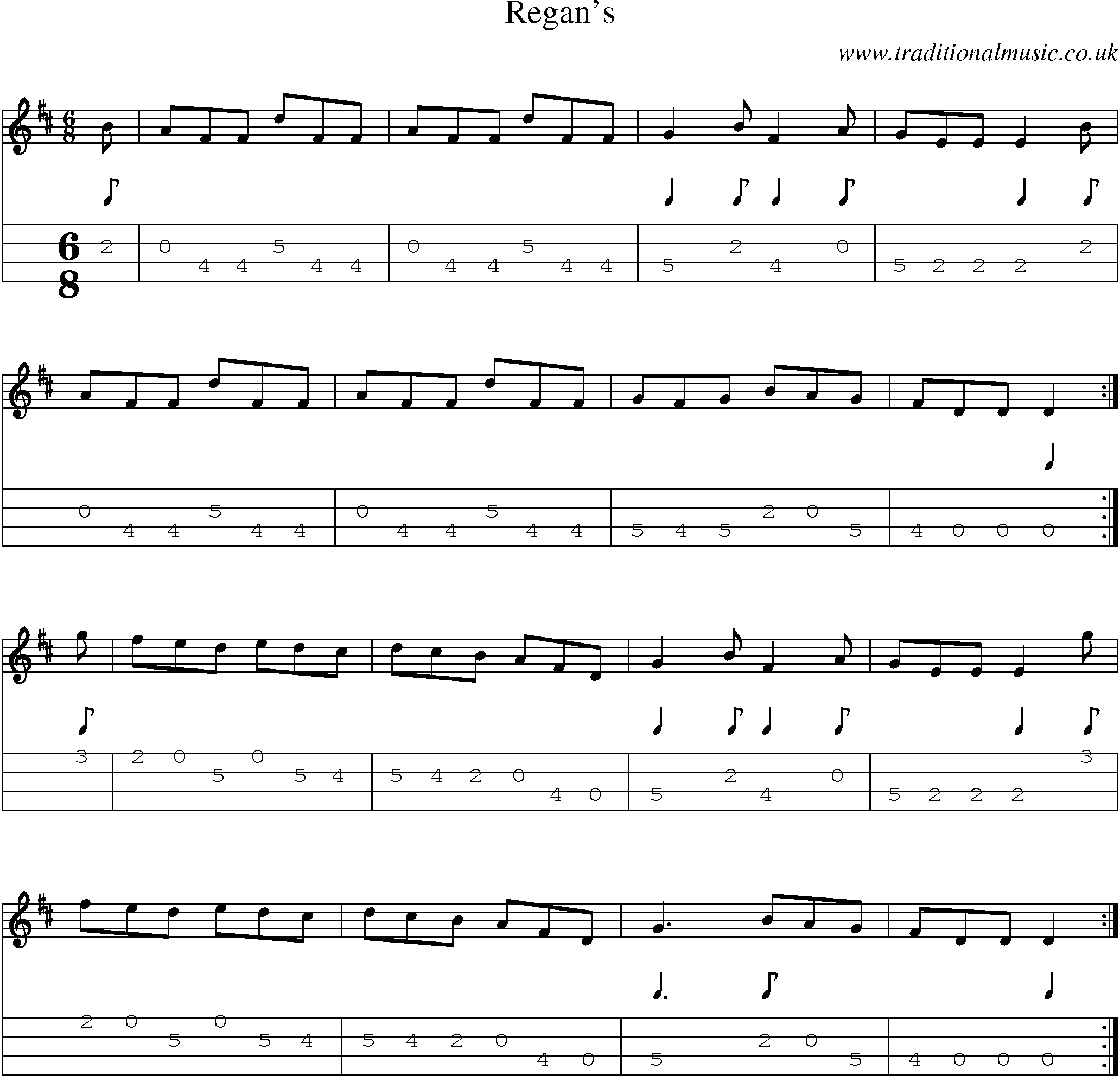 Music Score and Mandolin Tabs for Regans