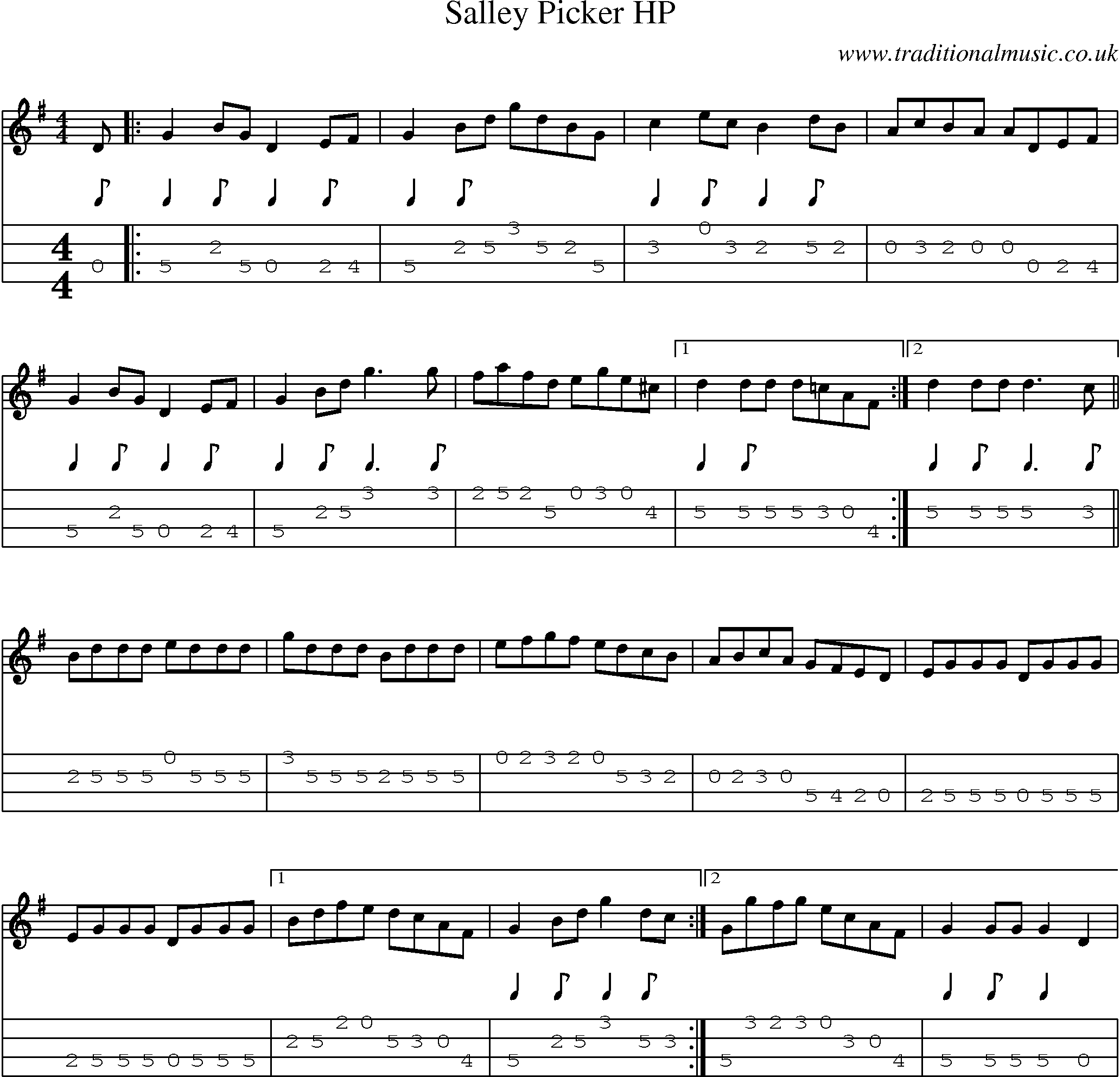 Music Score and Mandolin Tabs for Salley Picker