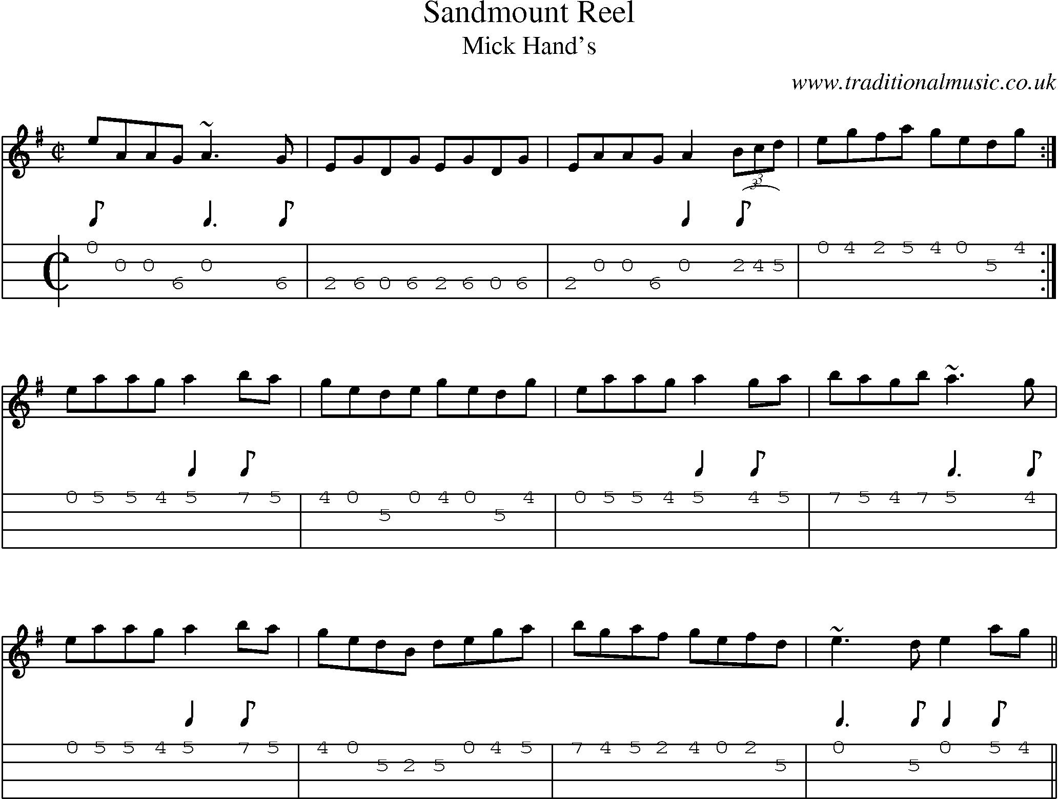 Music Score and Mandolin Tabs for Sandmount Reel