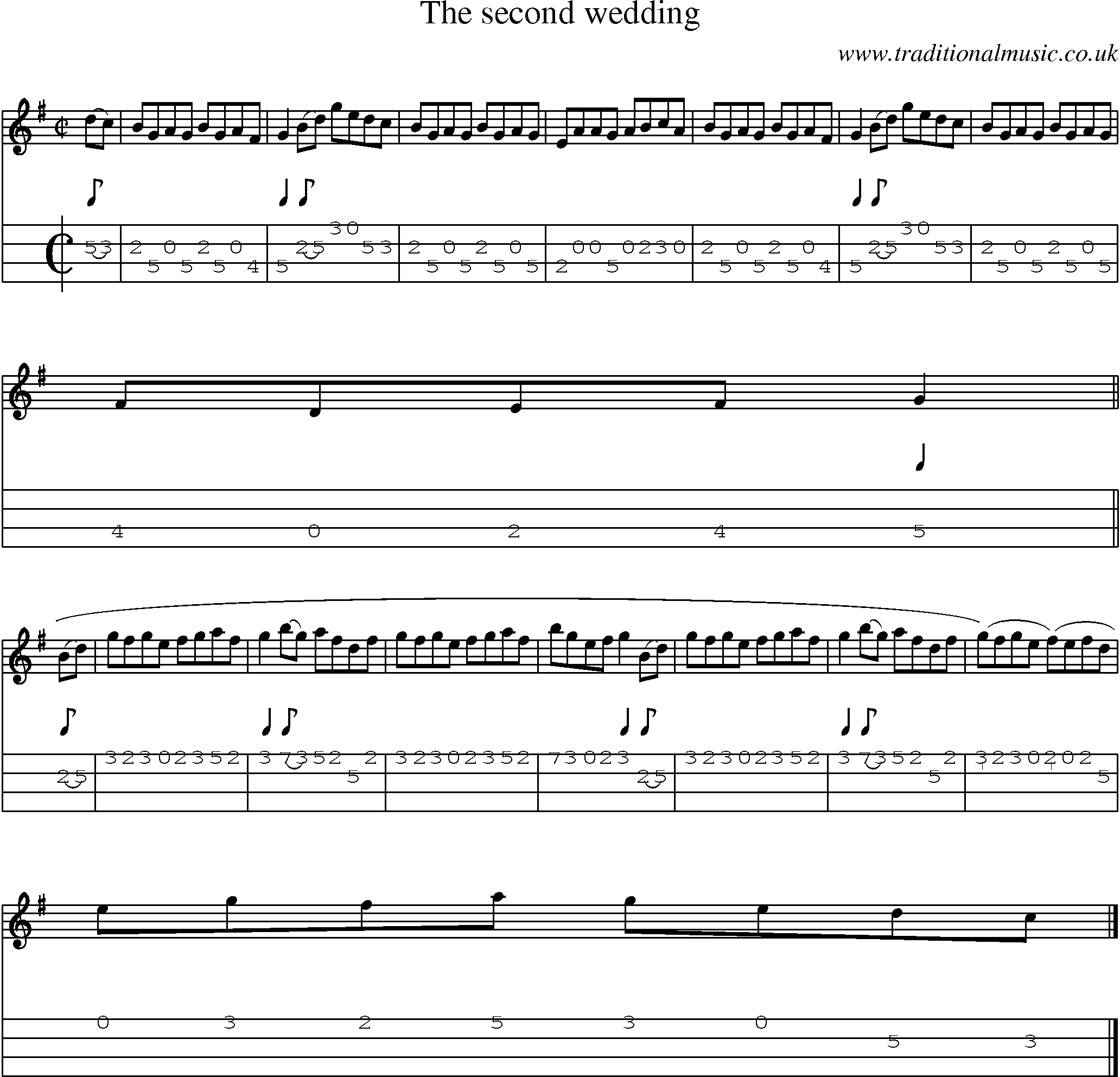 Music Score and Mandolin Tabs for Second Wedding