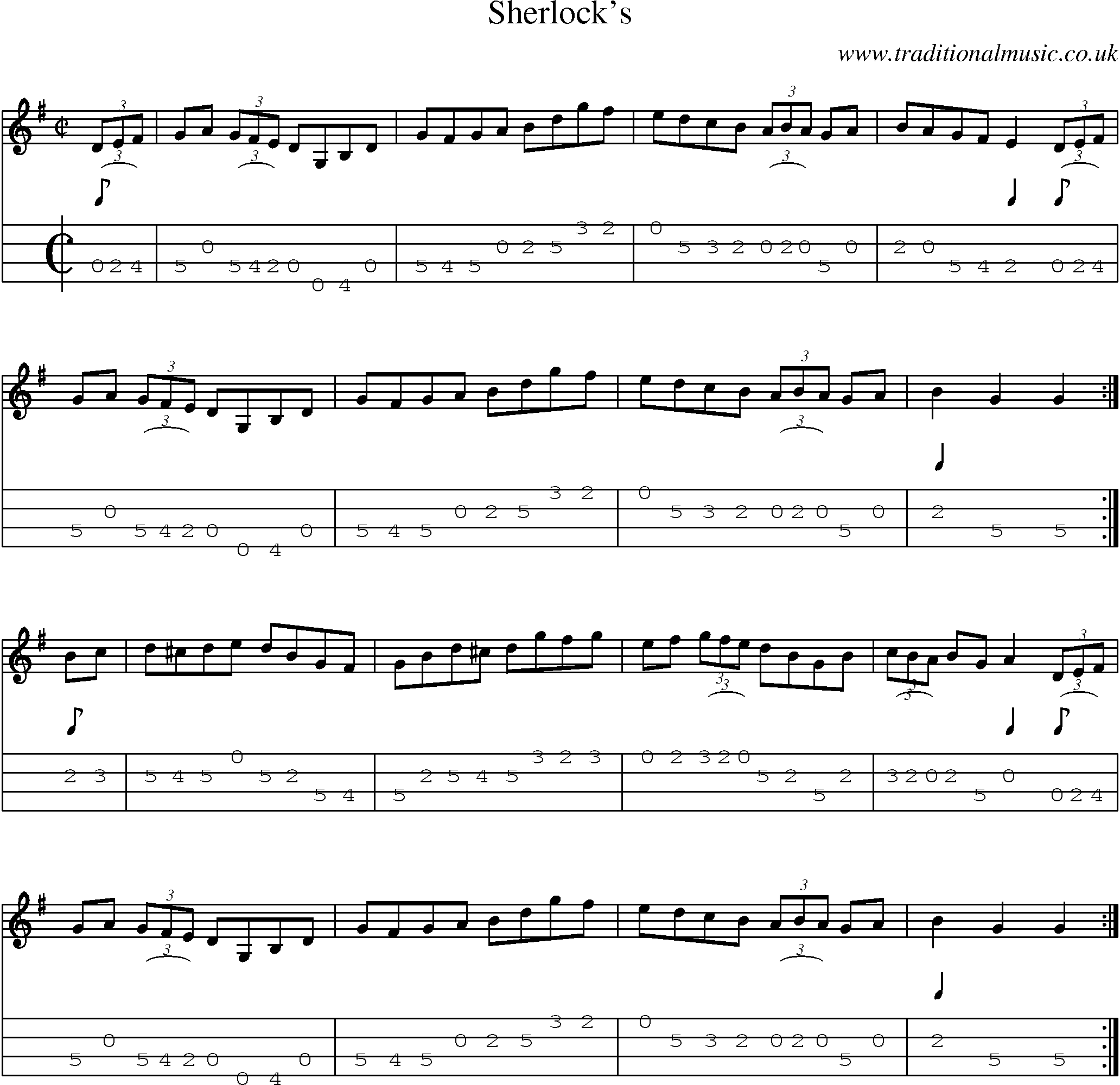Music Score and Mandolin Tabs for Sherlocks