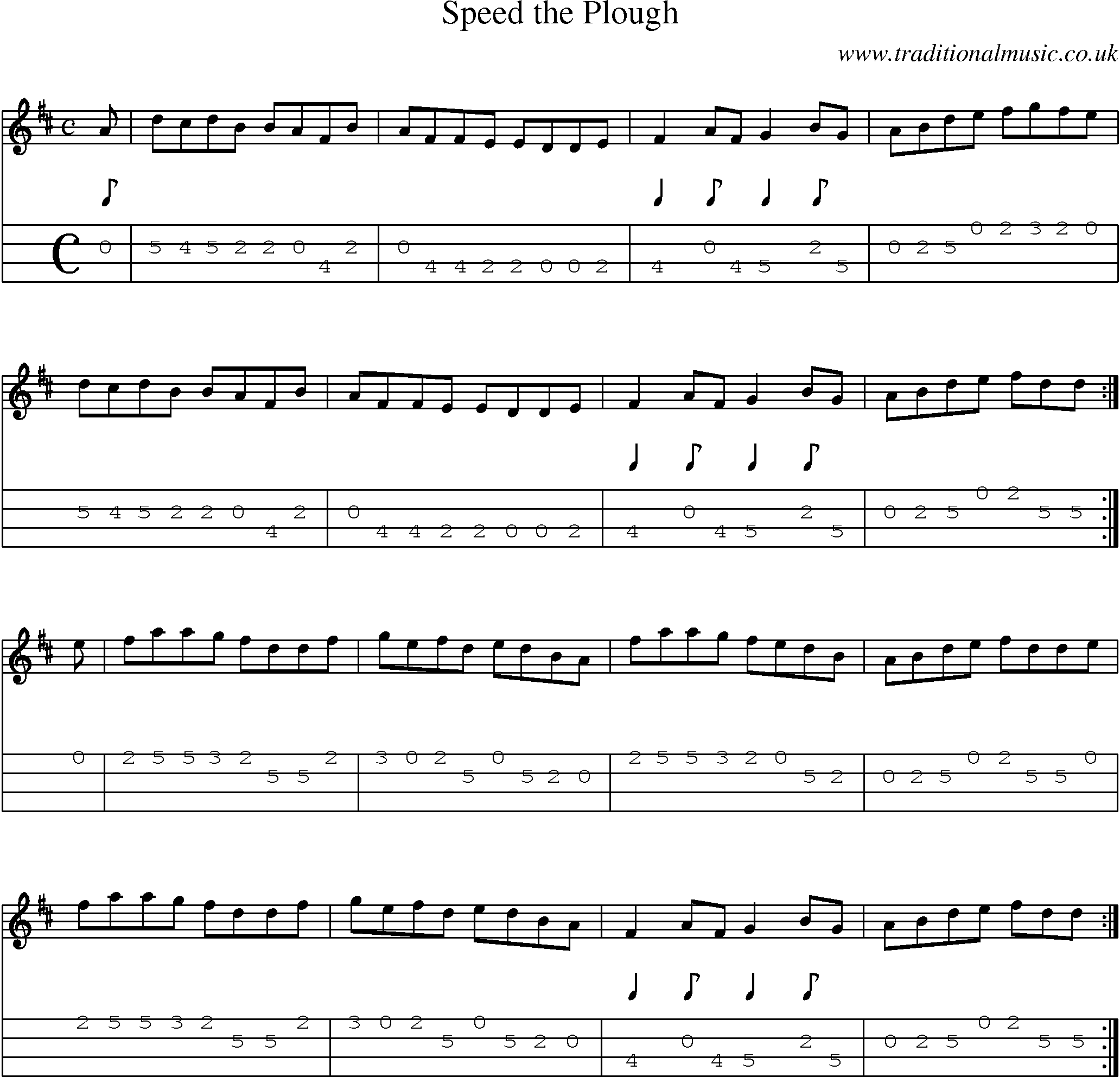 Music Score and Mandolin Tabs for Speed Plough