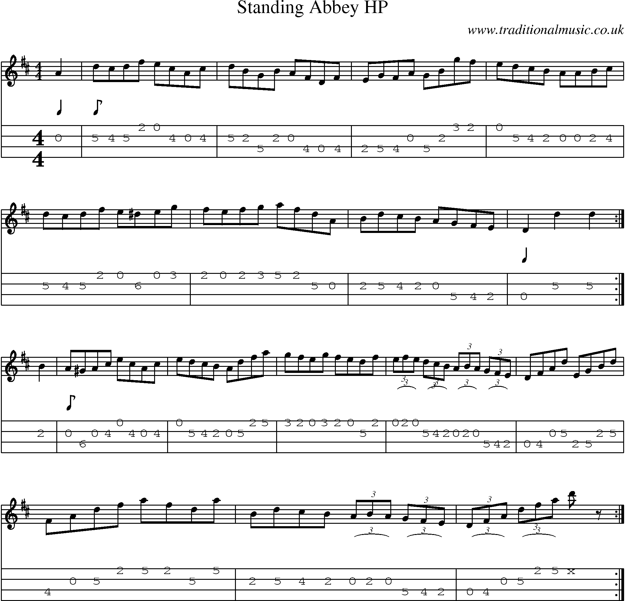Music Score and Mandolin Tabs for Standing Abbey