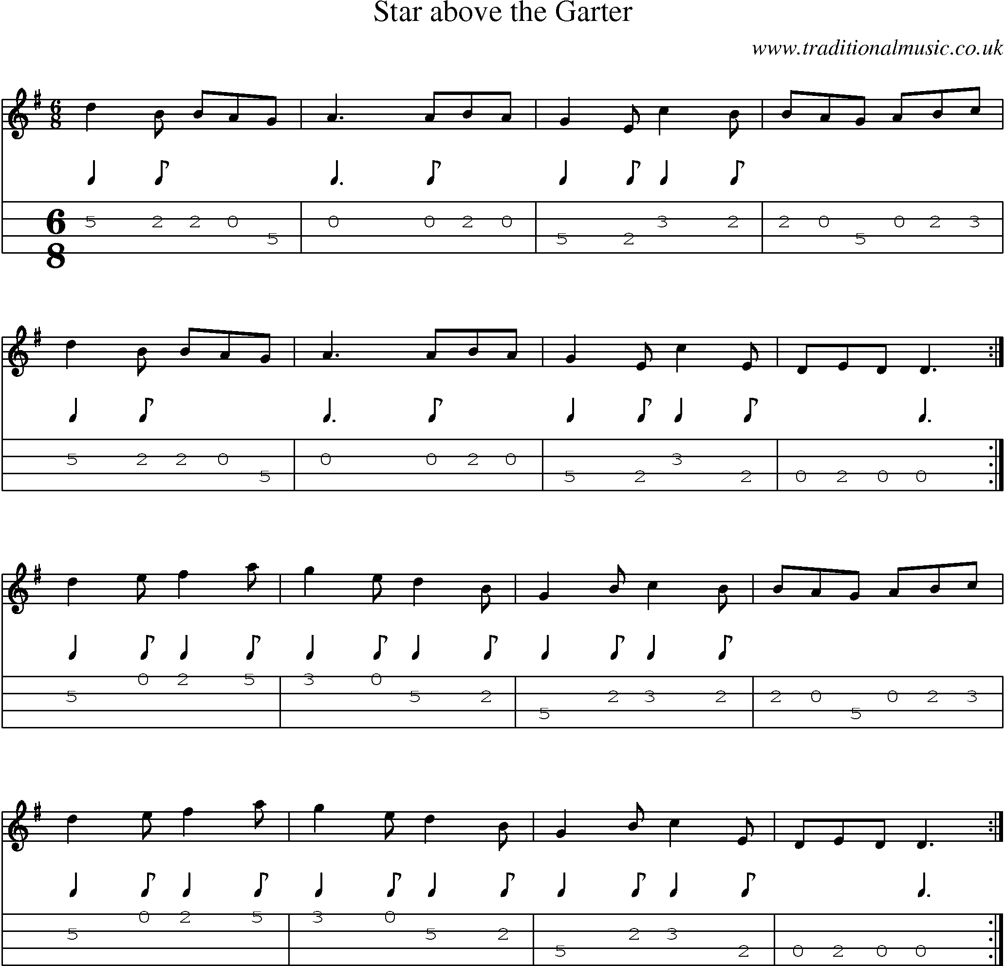 Music Score and Mandolin Tabs for Star Above Garter