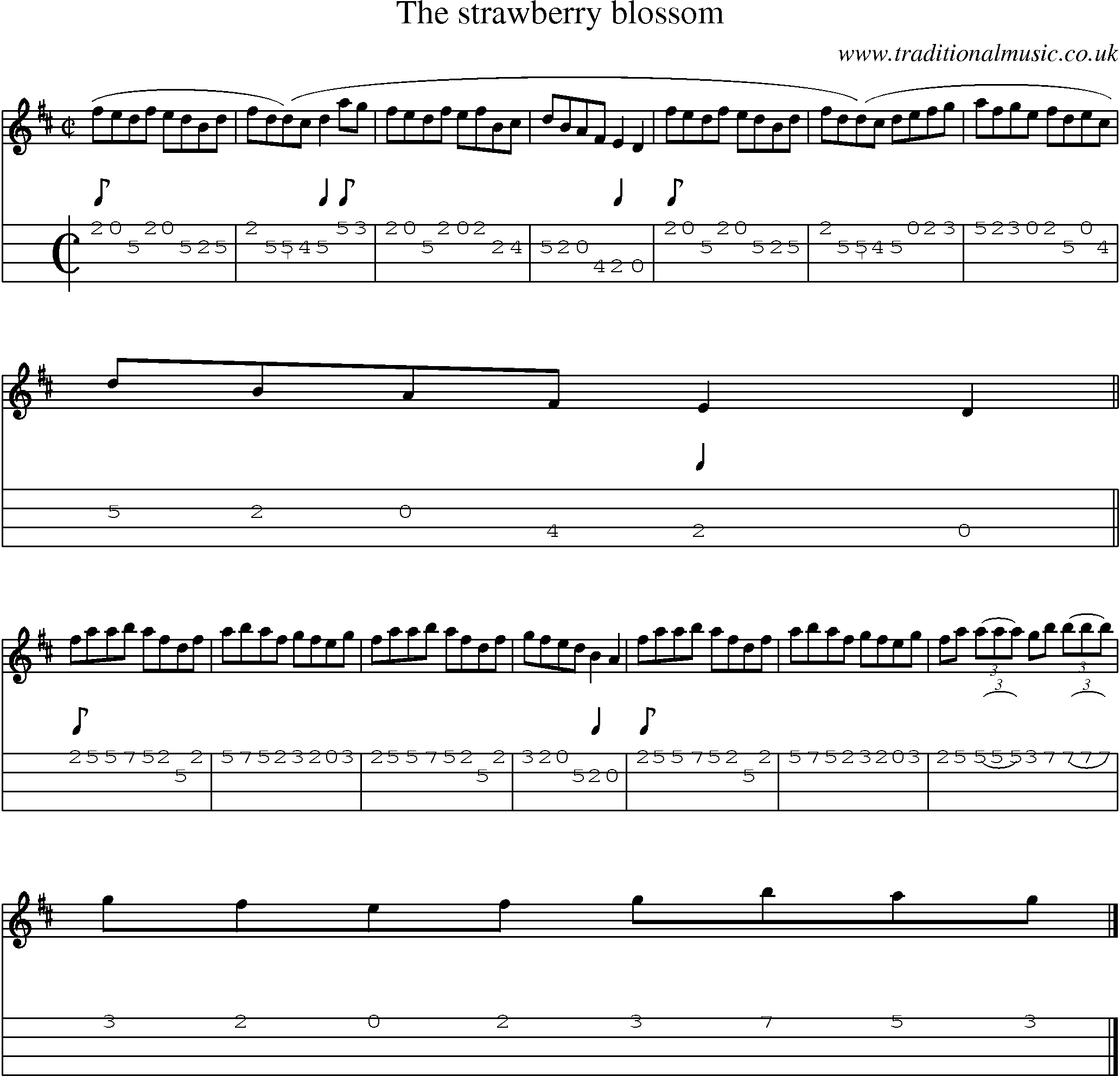 Music Score and Mandolin Tabs for Strawberry Blossom