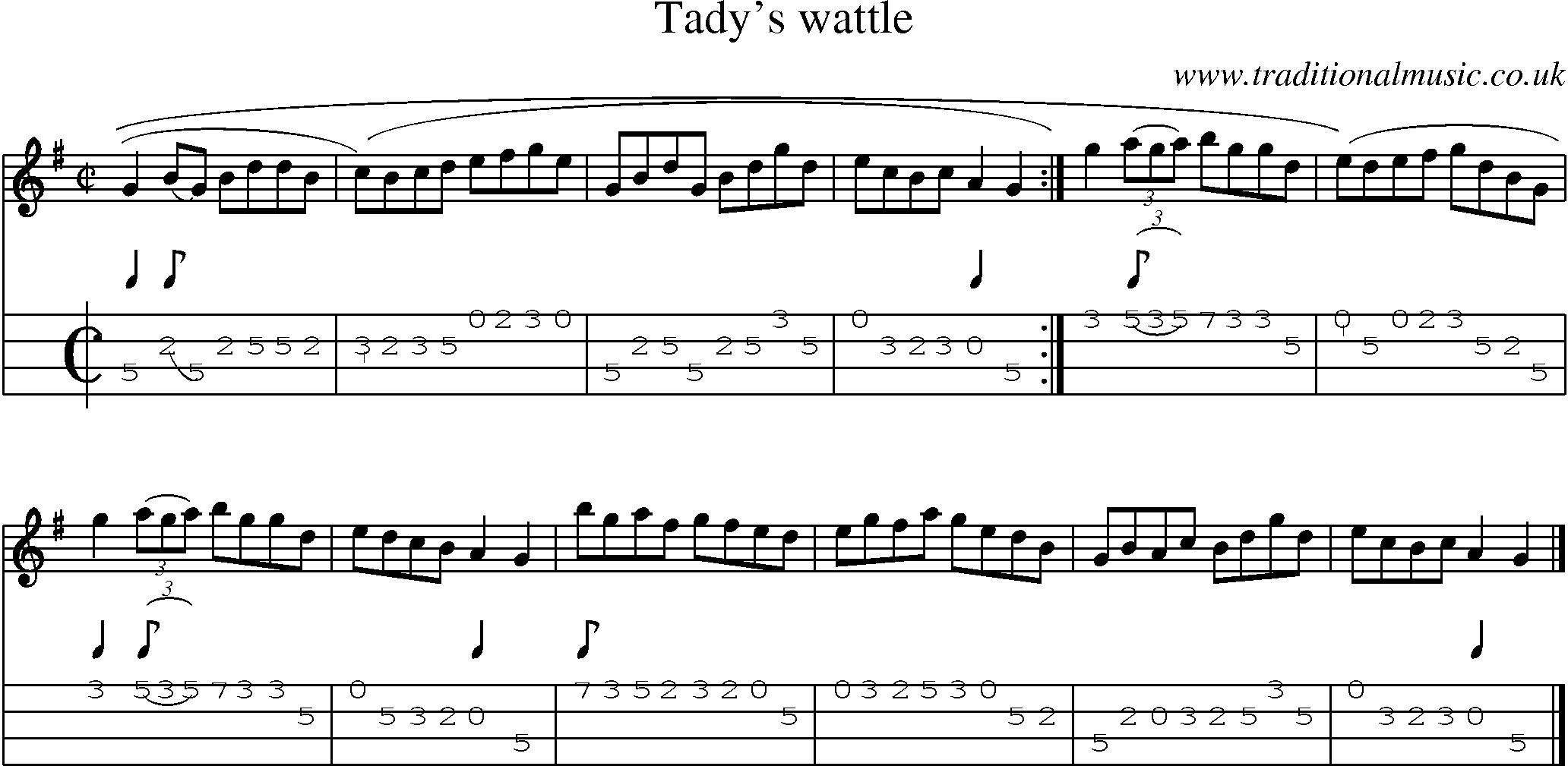 Music Score and Mandolin Tabs for Tadys Wattle
