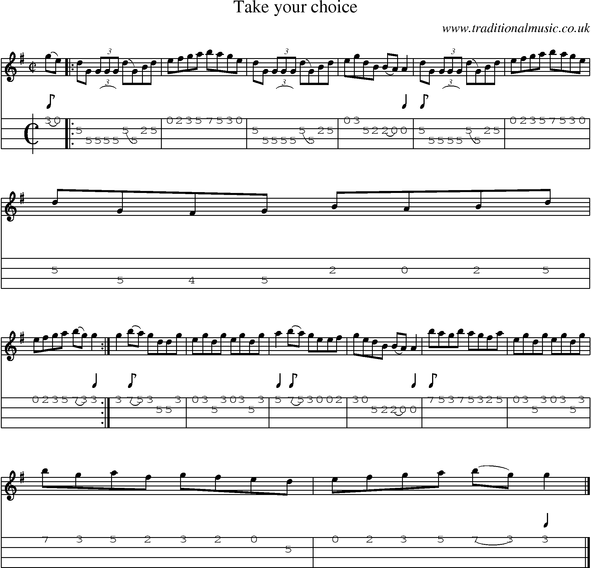 Music Score and Mandolin Tabs for Take Your Choice