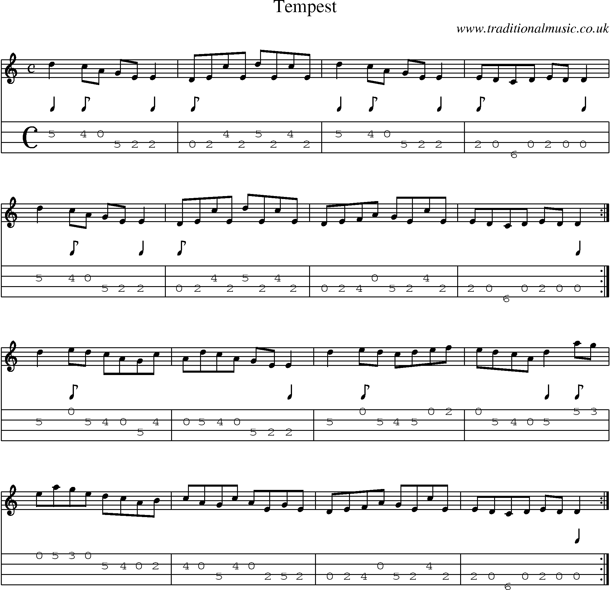 Music Score and Mandolin Tabs for Tempest