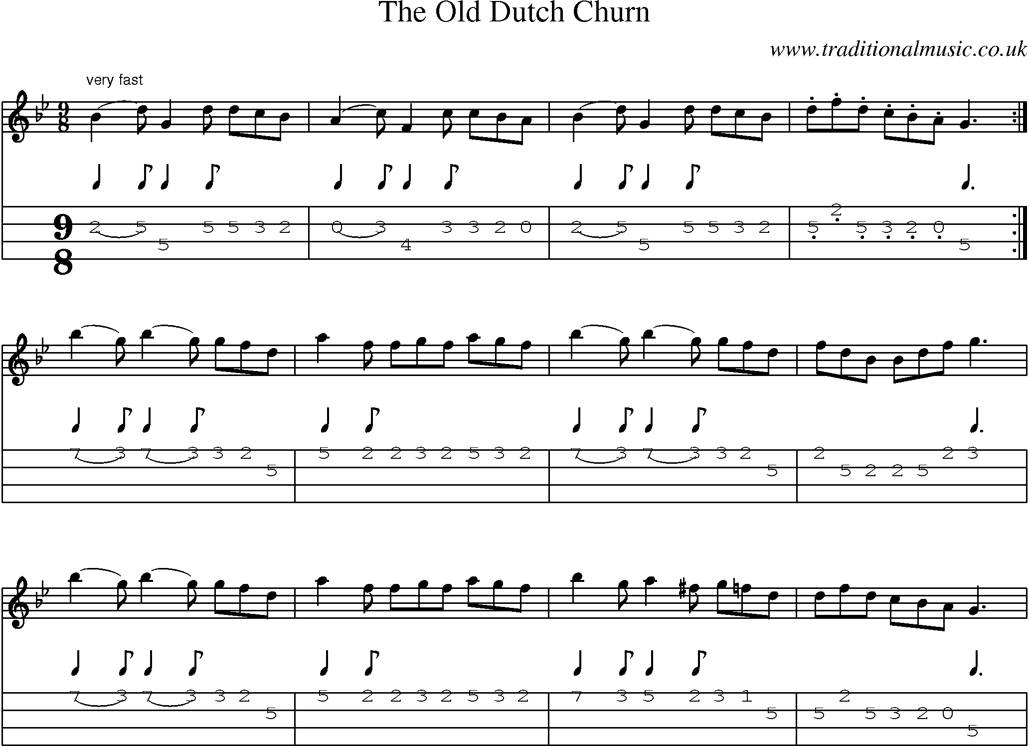 Music Score and Mandolin Tabs for The Old Dutch Churn