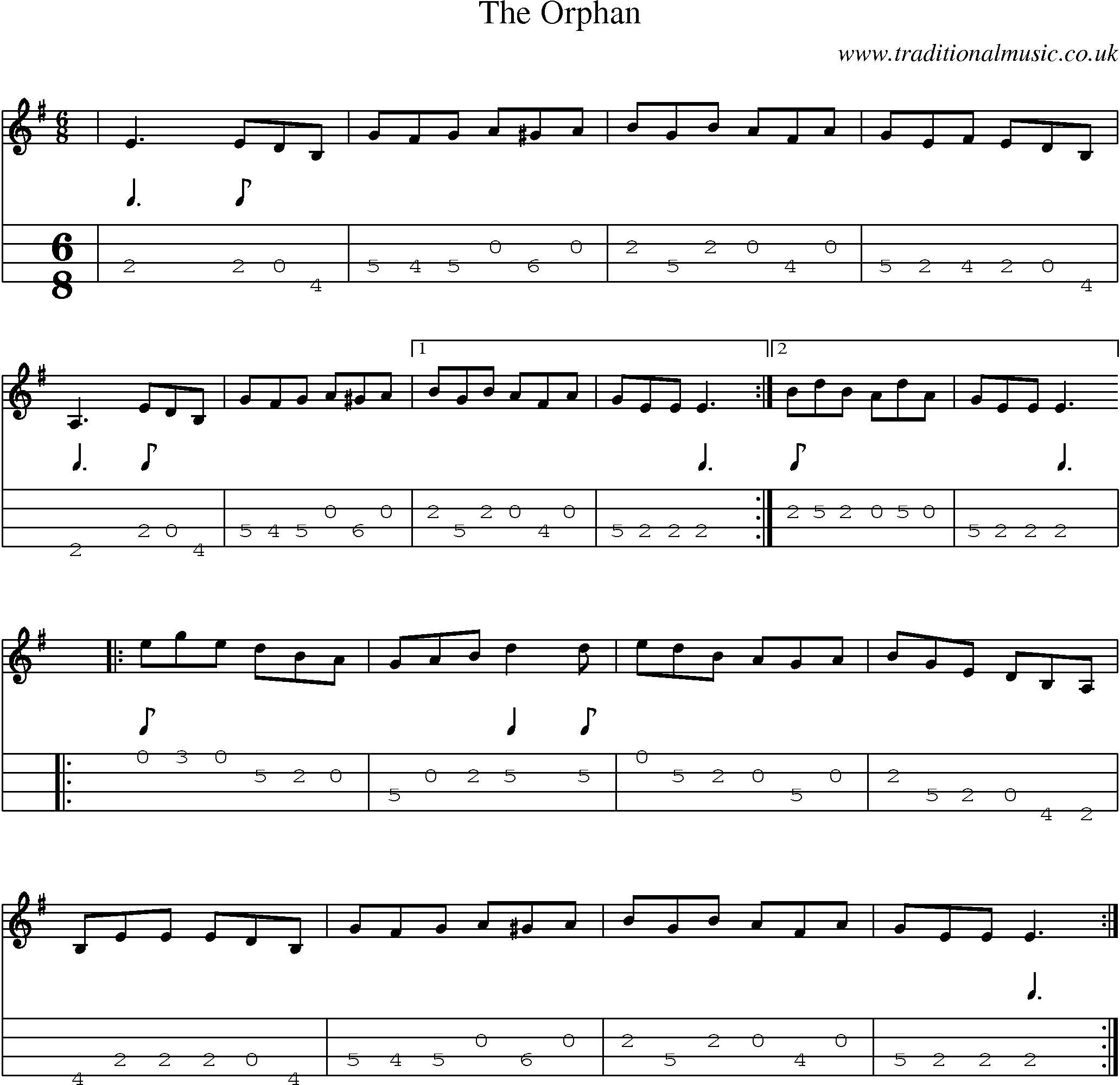 Music Score and Mandolin Tabs for The Orphan