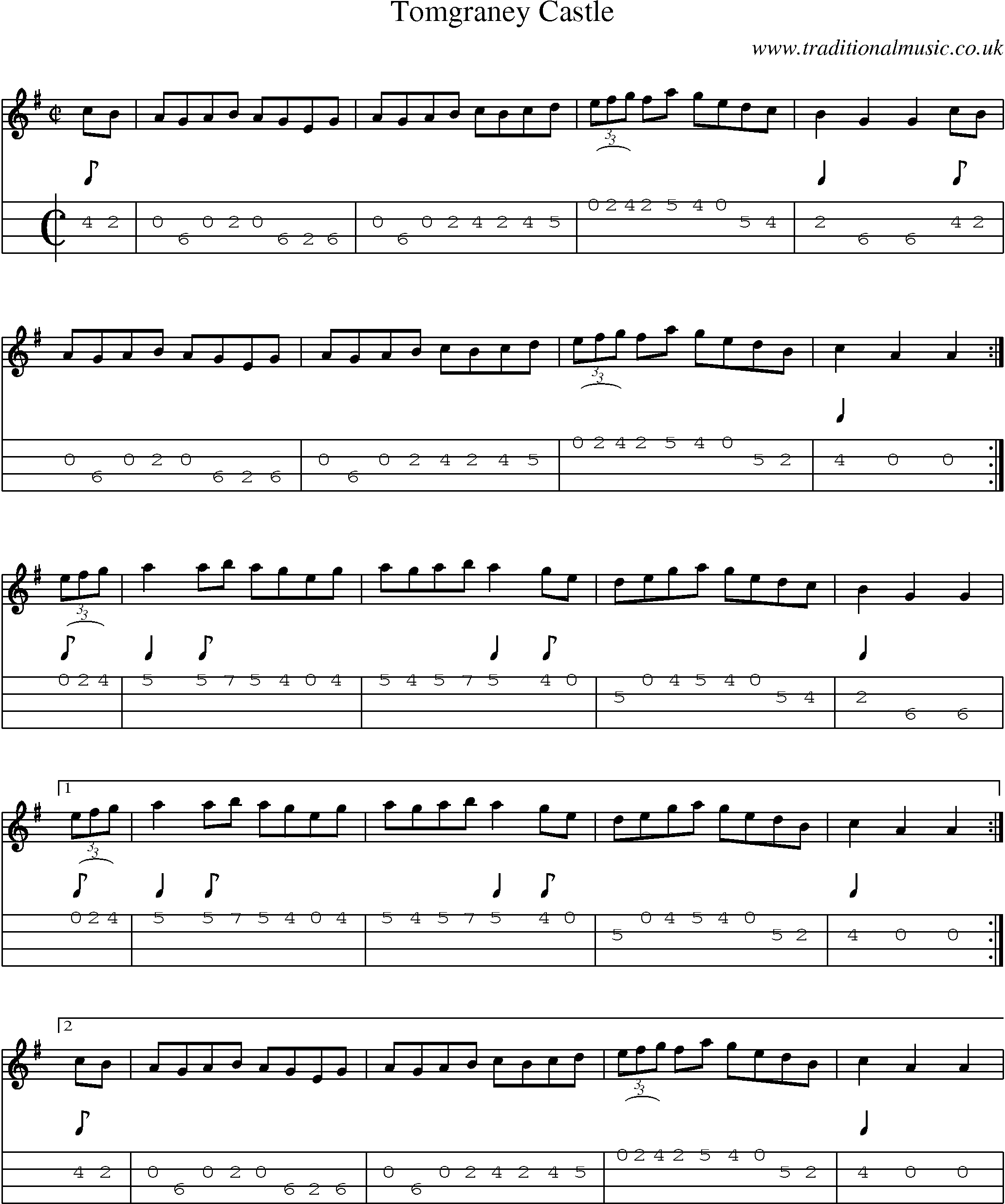 Music Score and Mandolin Tabs for Tomgraney Castle