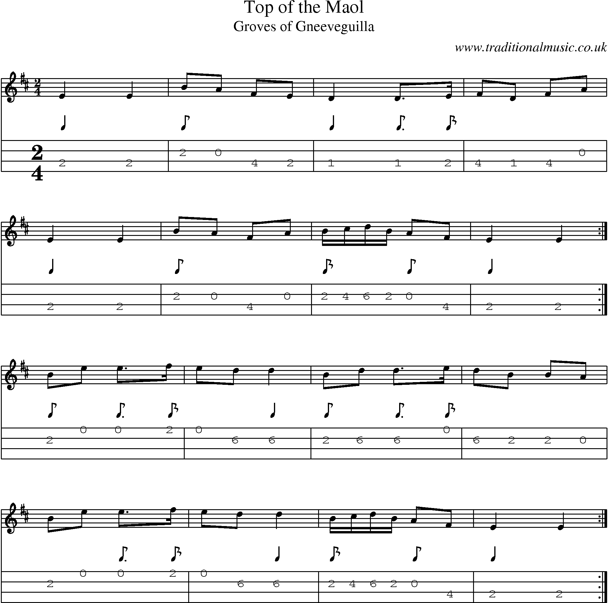 Music Score and Mandolin Tabs for Top Of The Maol
