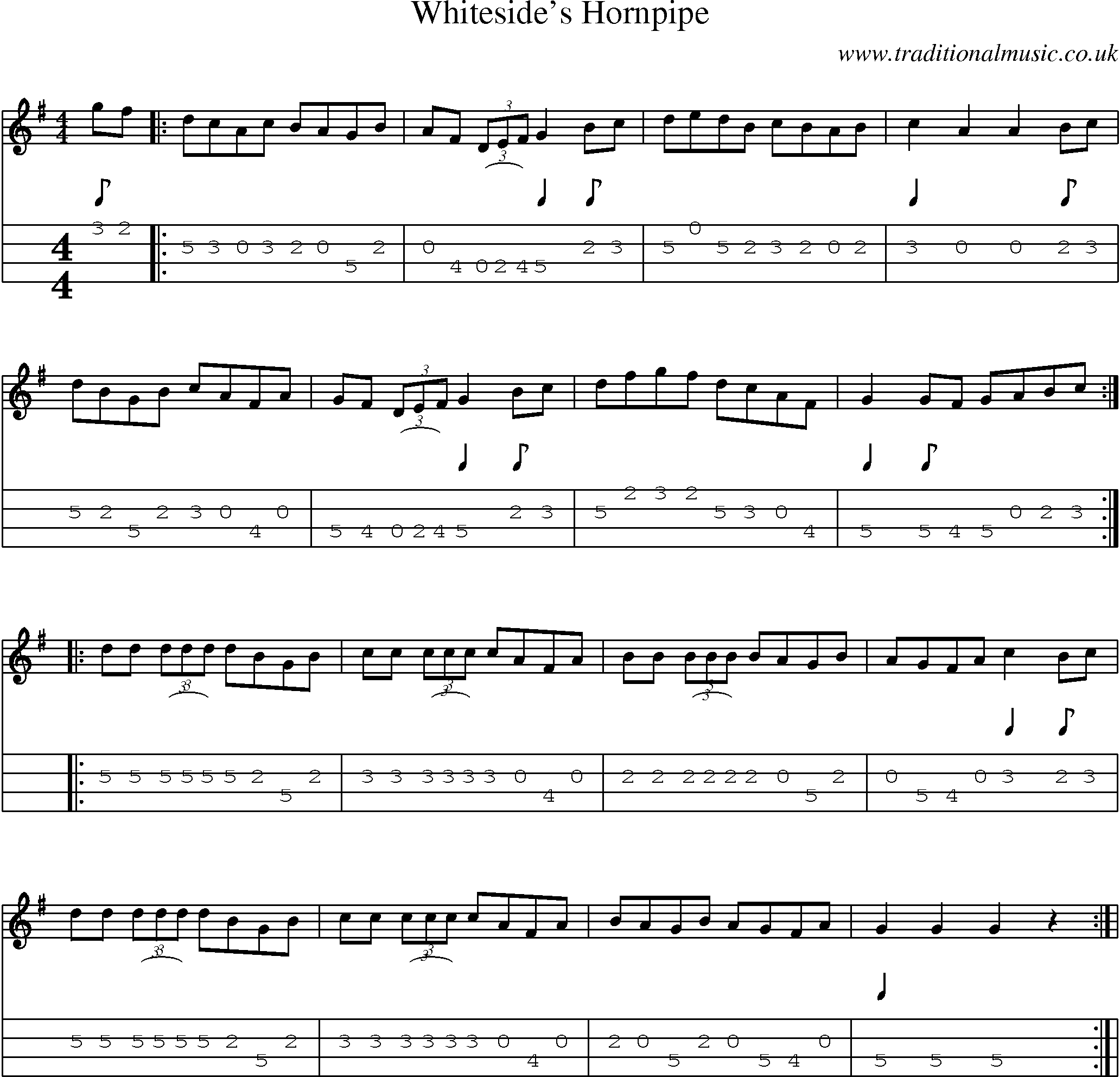 Music Score and Mandolin Tabs for Whitesides Hornpipe