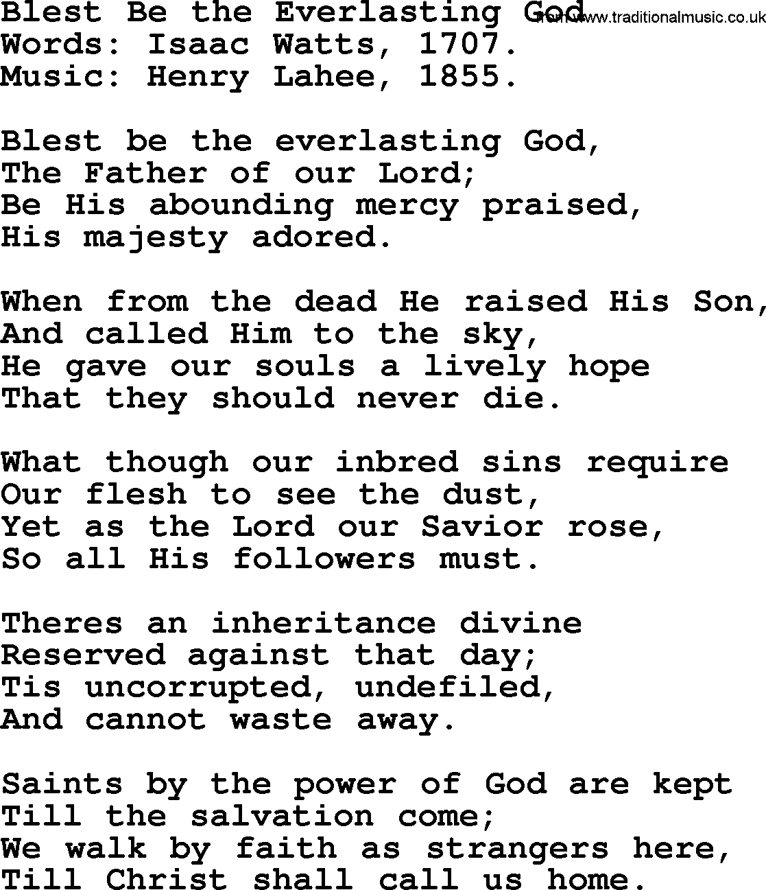 Isaac Watts Christian hymn: Blest Be the Everlasting God- lyricss