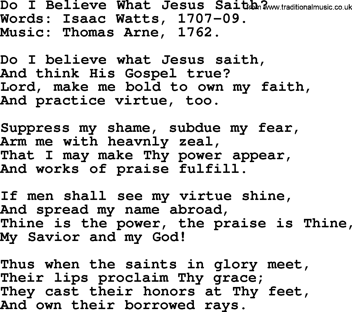 Isaac Watts Christian hymn: Do I Believe What Jesus Saith_- lyricss