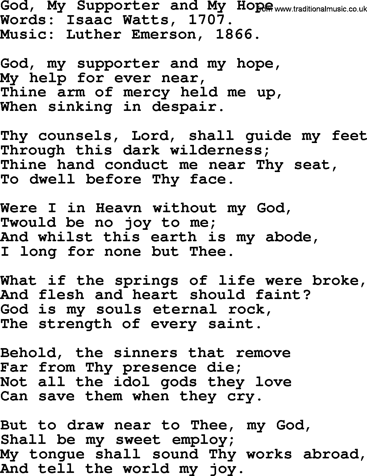 Isaac Watts Christian hymn: God, My Supporter and My Hope- lyricss