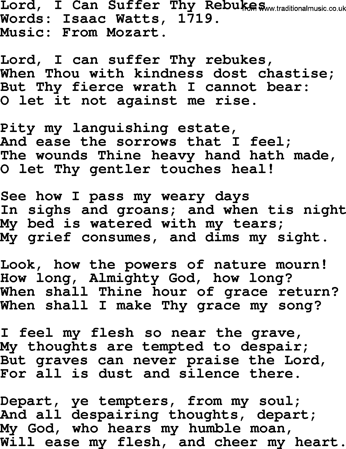 Isaac Watts Christian hymn: Lord, I Can Suffer Thy Rebukes- lyricss