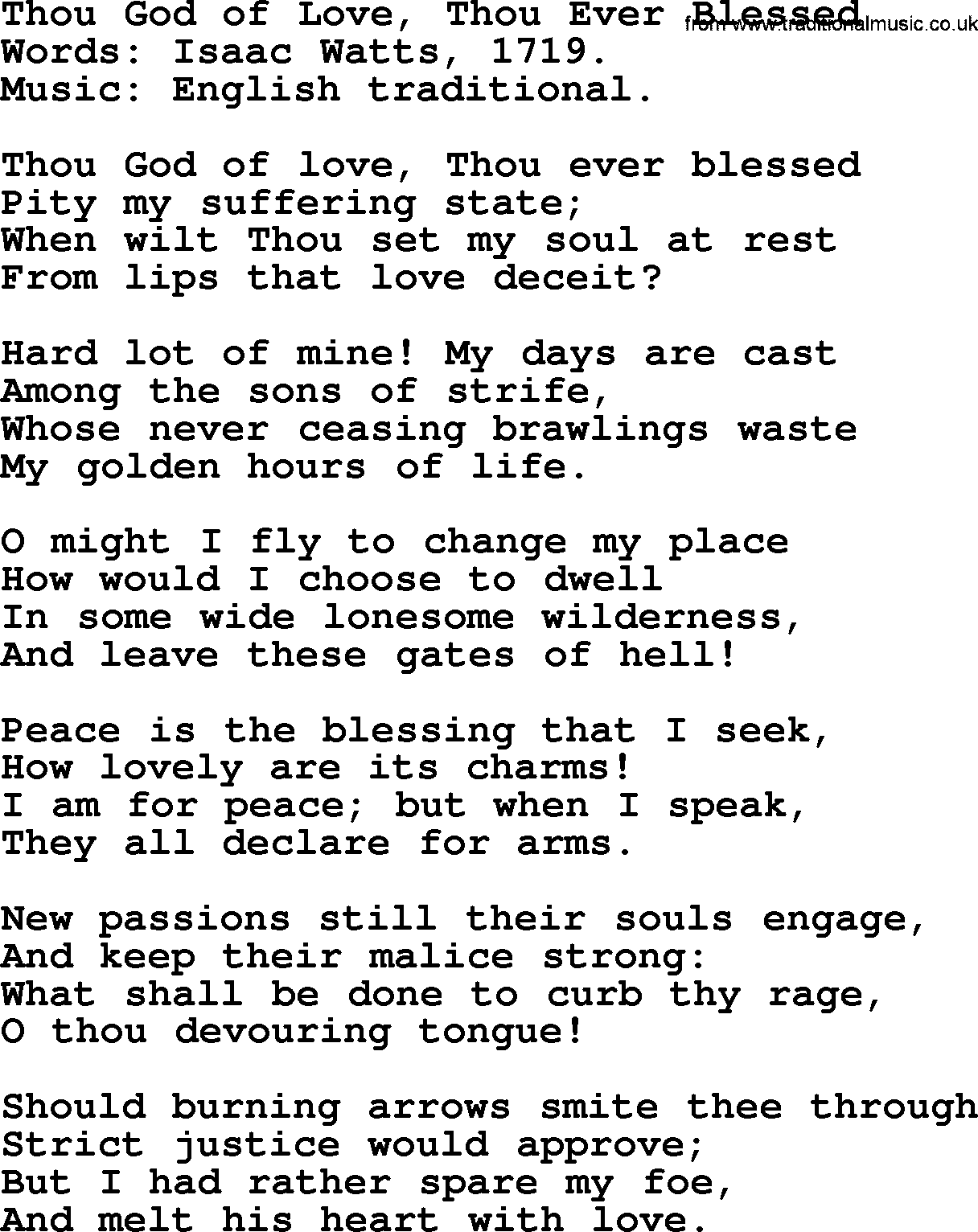 Isaac Watts Christian hymn: Thou God of Love, Thou Ever Blessed- lyricss