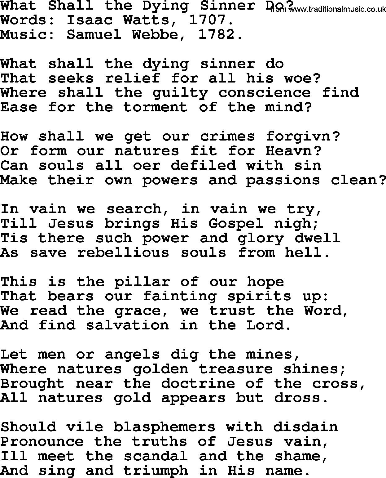 Isaac Watts Christian hymn: What Shall the Dying Sinner Do_- lyricss