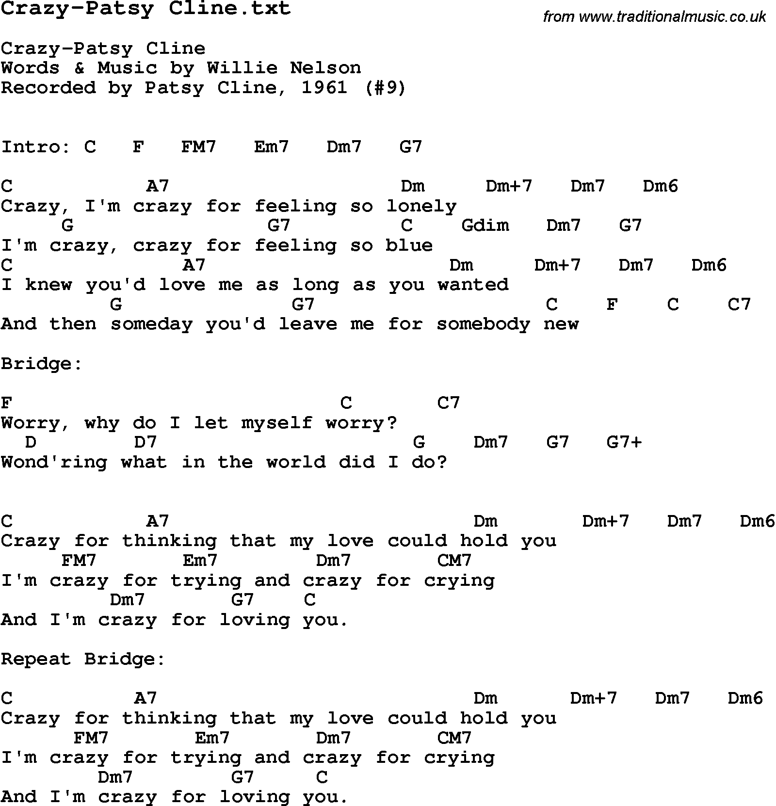 Patsy Cline . Crazy  Great song lyrics, Inspirational songs, Music lyrics