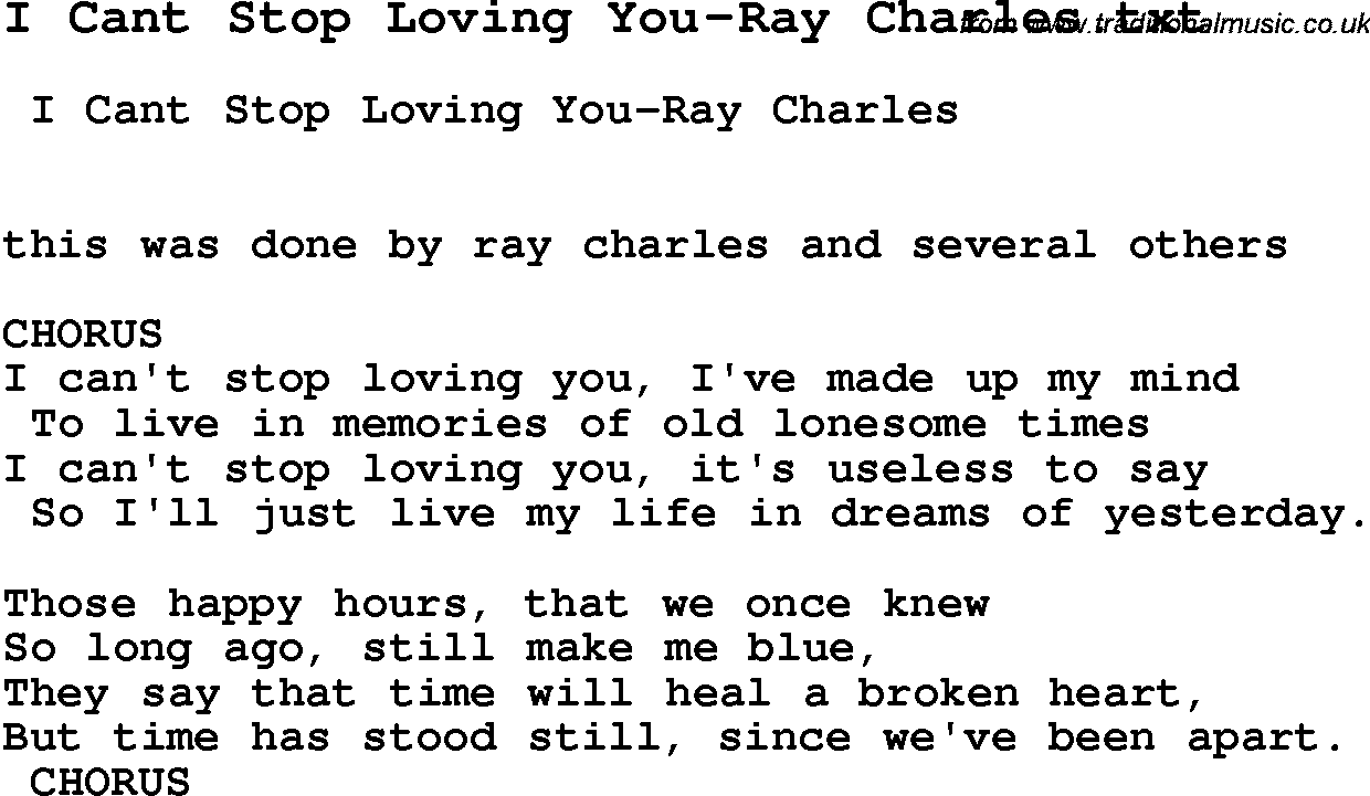 Jazz Song from top bands and vocal artists with chords, tabs and lyrics - I Cant Stop Loving You-Ray Charles