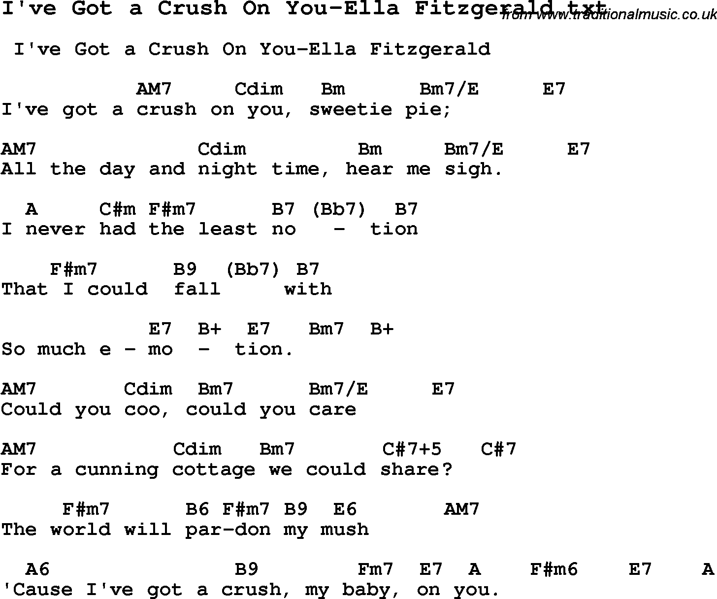 Jazz Song from top bands and vocal artists with chords, tabs and lyrics - I've Got a Crush On You-Ella Fitzgerald