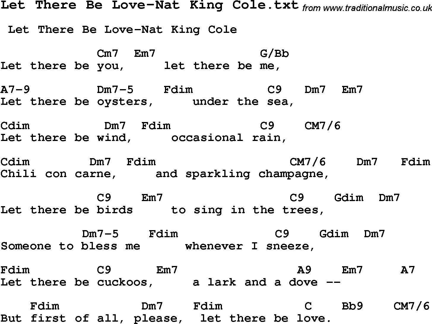 Jazz Song Let There Be Love Nat King Cole With Chords Tabs And Lyrics From Top Bands And Artists