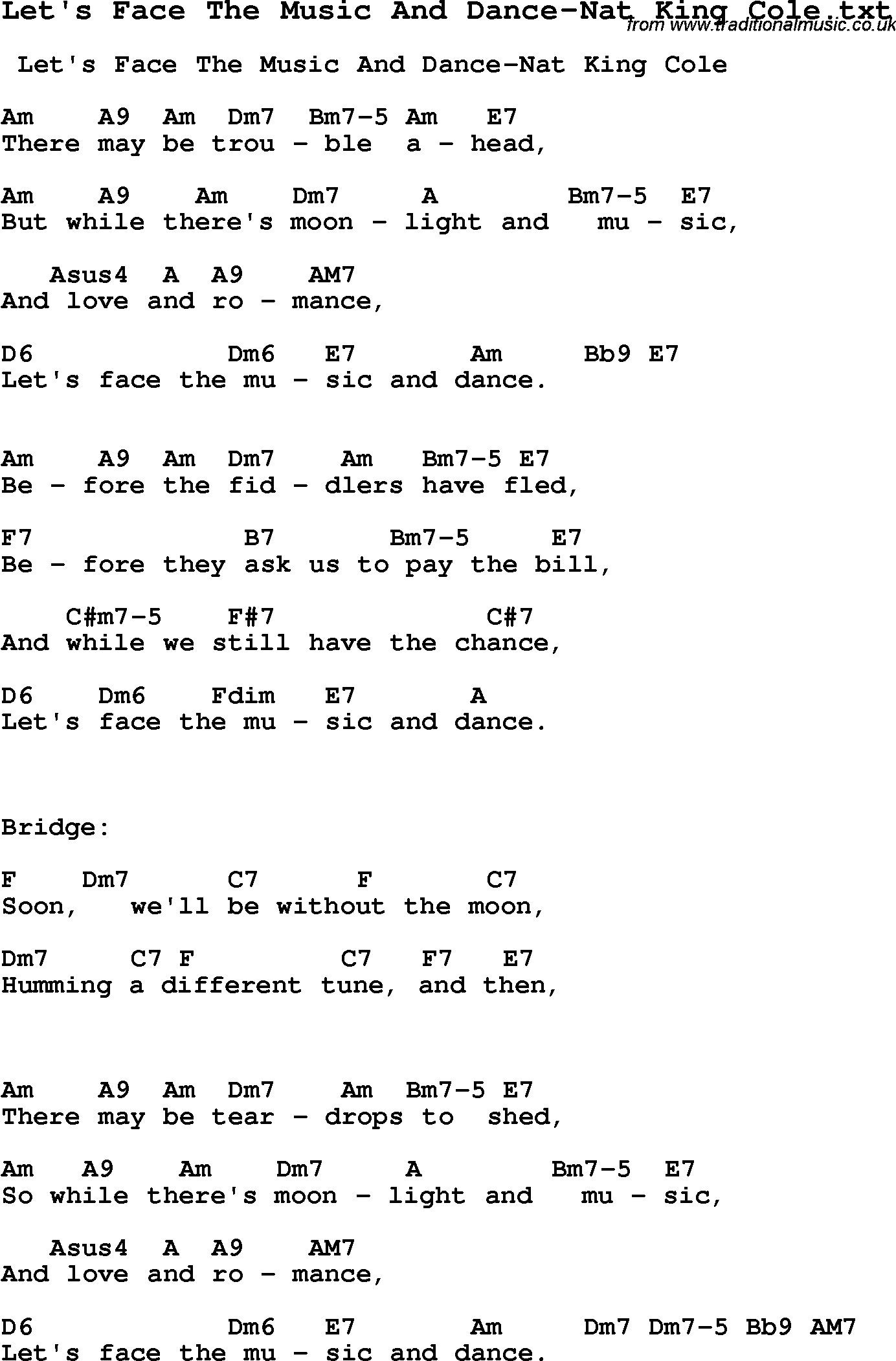 Jazz Song Let S Face The Music And Dance Nat King Cole With Chords Tabs And Lyrics From Top