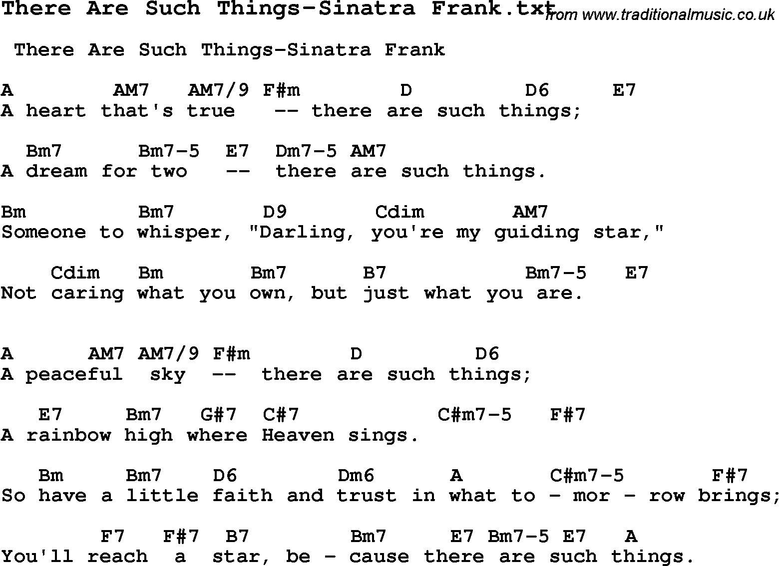 Jazz Song from top bands and vocal artists with chords, tabs and lyrics - There Are Such Things-Sinatra Frank