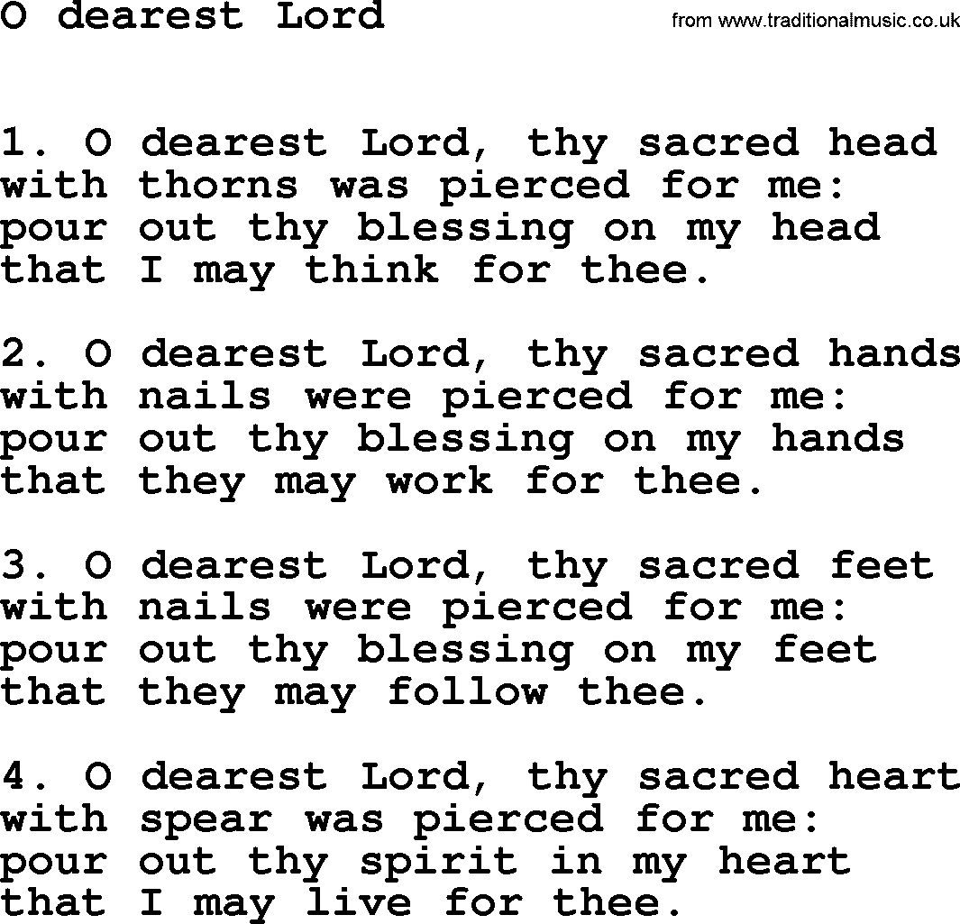 Hymns from the Psalms, Hymn: O Dearest Lord, lyrics with PDF