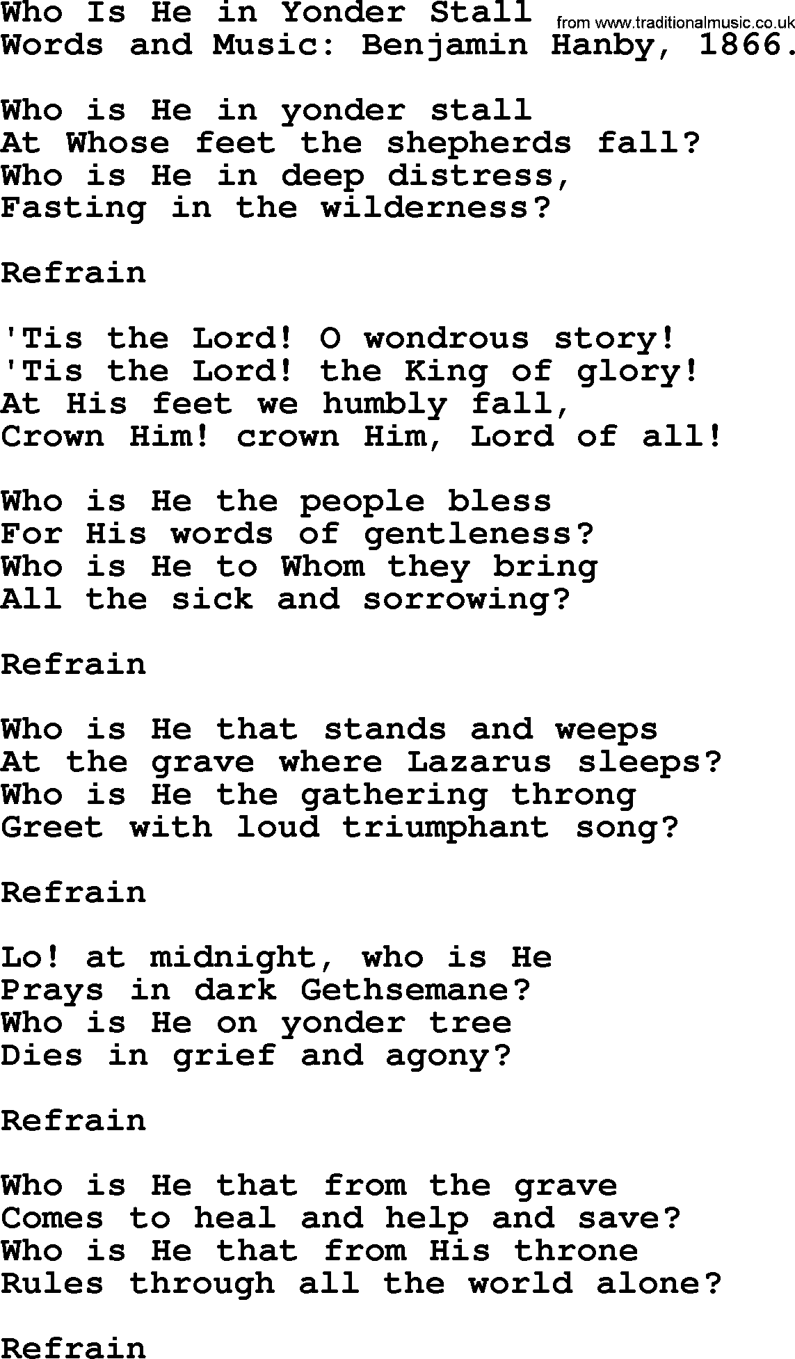 Hymns from the Psalms, Hymn: Who Is He In Yonder Stall, lyrics with PDF