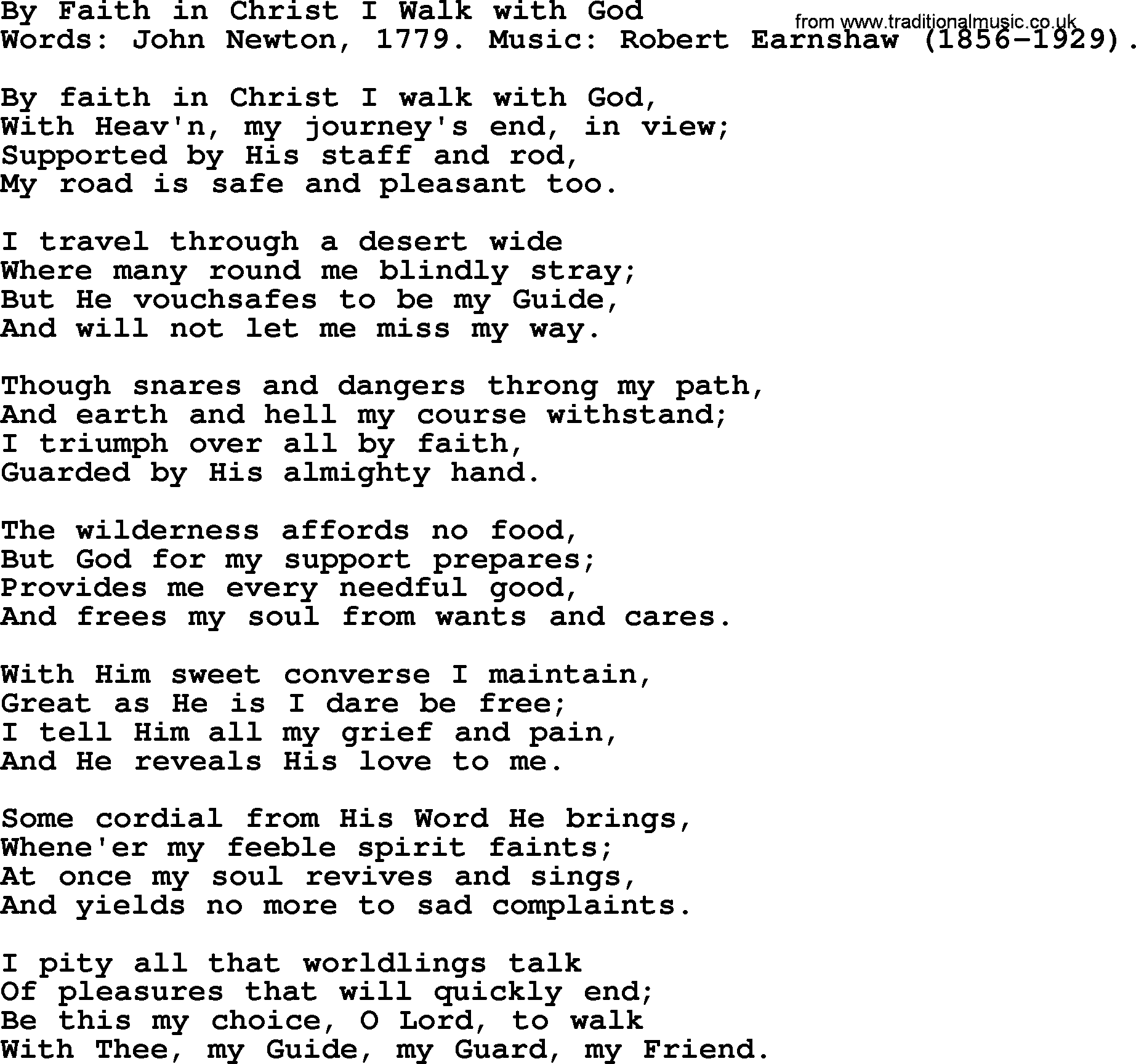 John Newton hymn: By Faith In Christ I Walk With God, lyrics