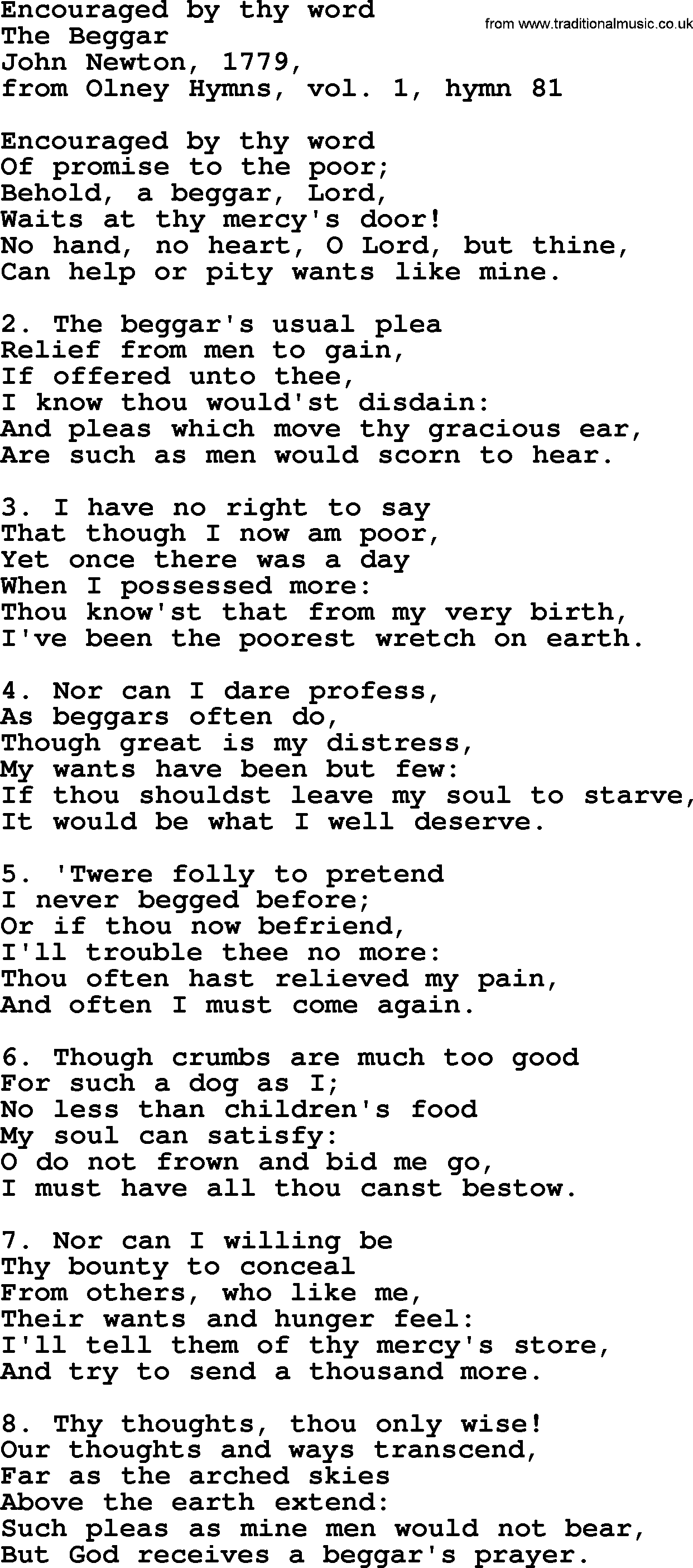 John Newton hymn: Encouraged By Thy Word, lyrics