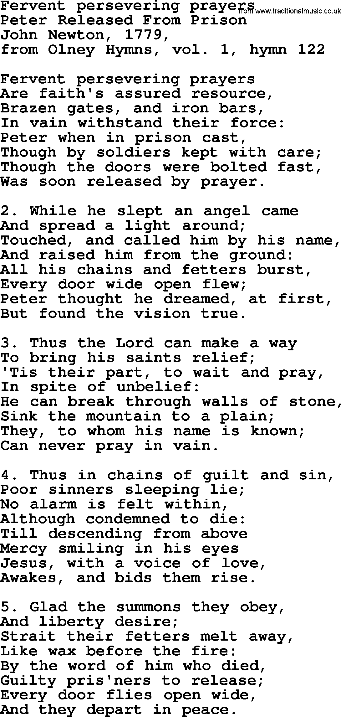 John Newton hymn: Fervent Persevering Prayers, lyrics