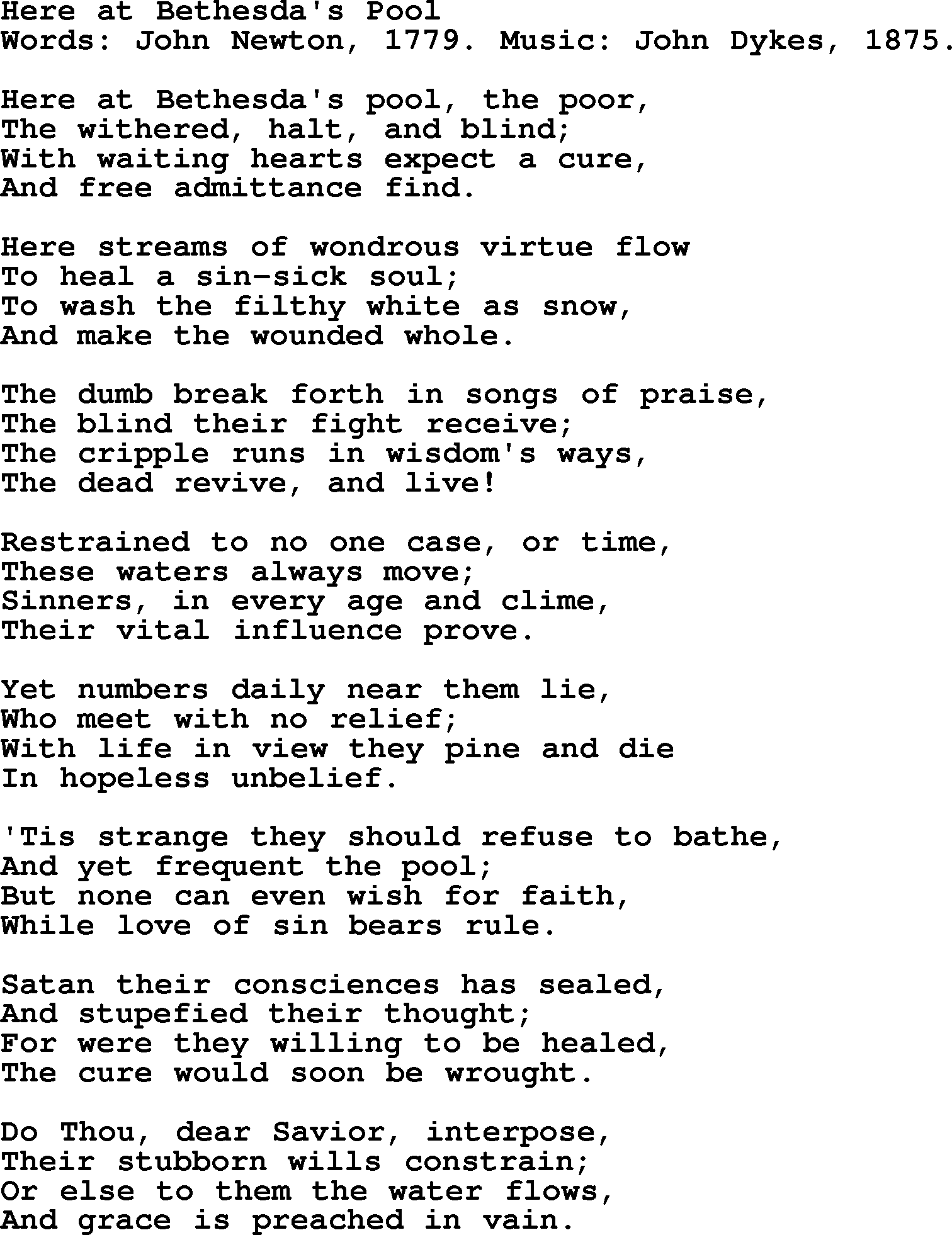 John Newton hymn: Here At Bethesda's Pool, lyrics