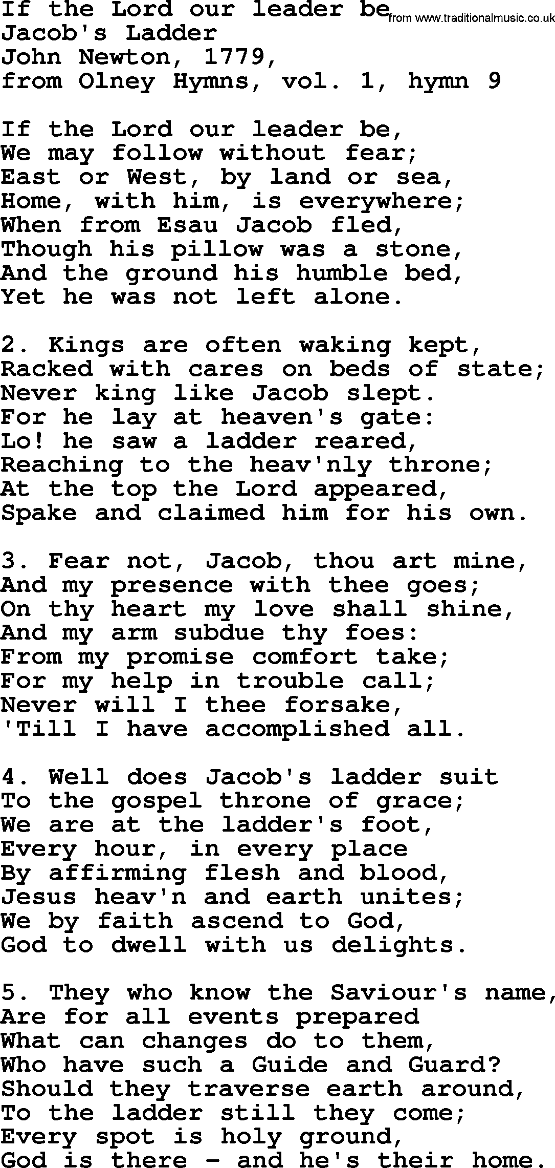 John Newton hymn: If The Lord Our Leader Be, lyrics