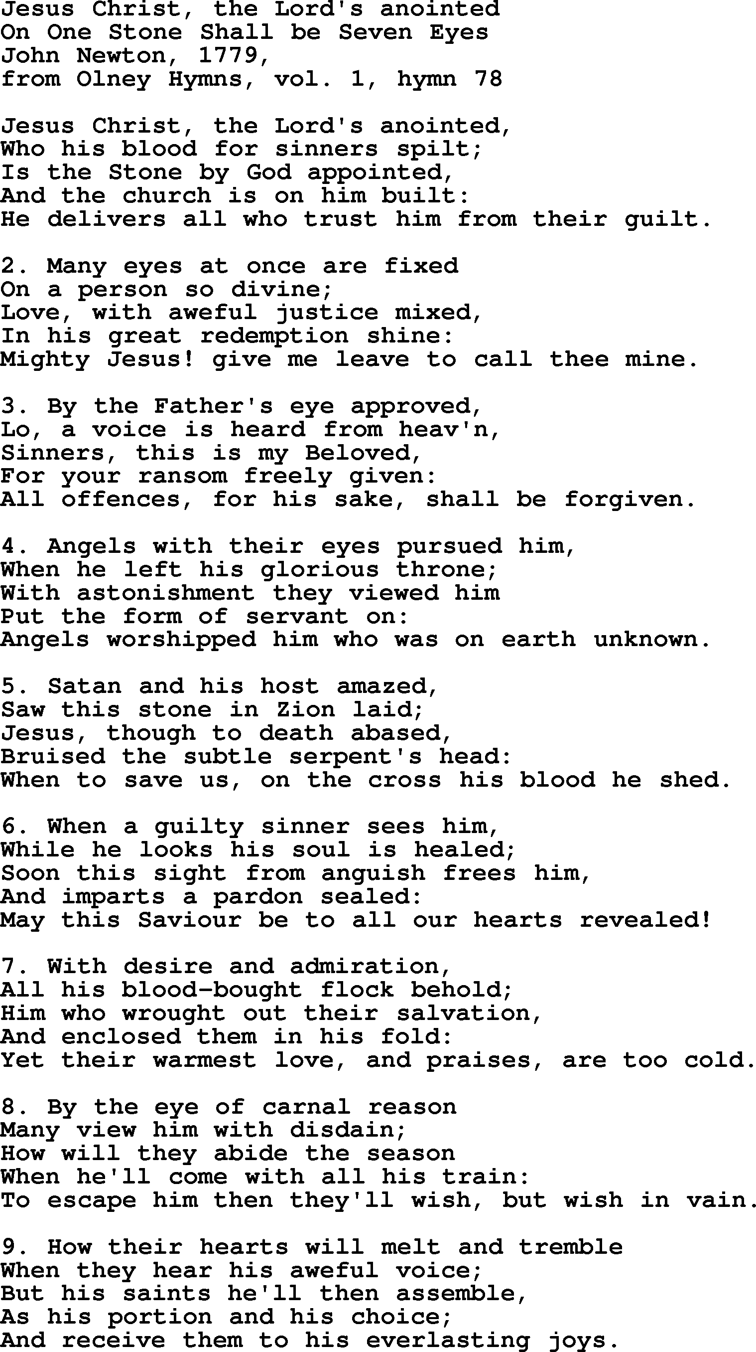 John Newton hymn: Jesus Christ, The Lord's Anointed, lyrics