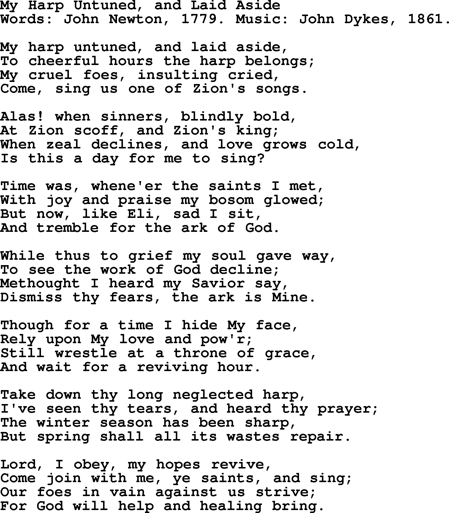 John Newton hymn: My Harp Untuned, And Laid Aside, lyrics